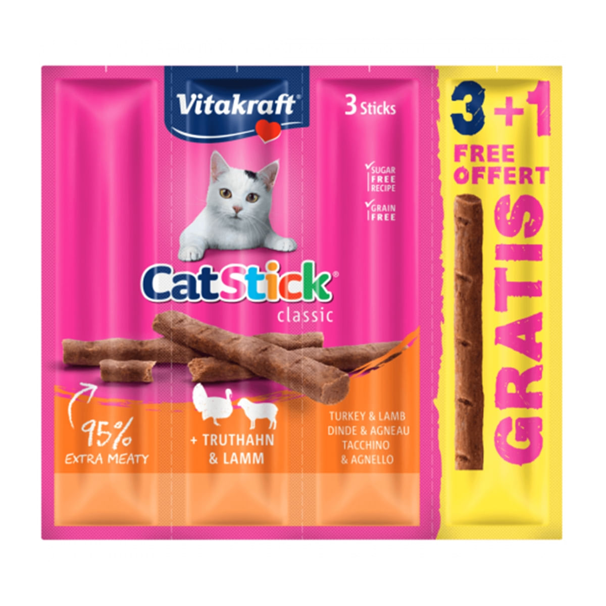 Vitakraft Cat Sticks Curcan și Miel, 3+1 Promo