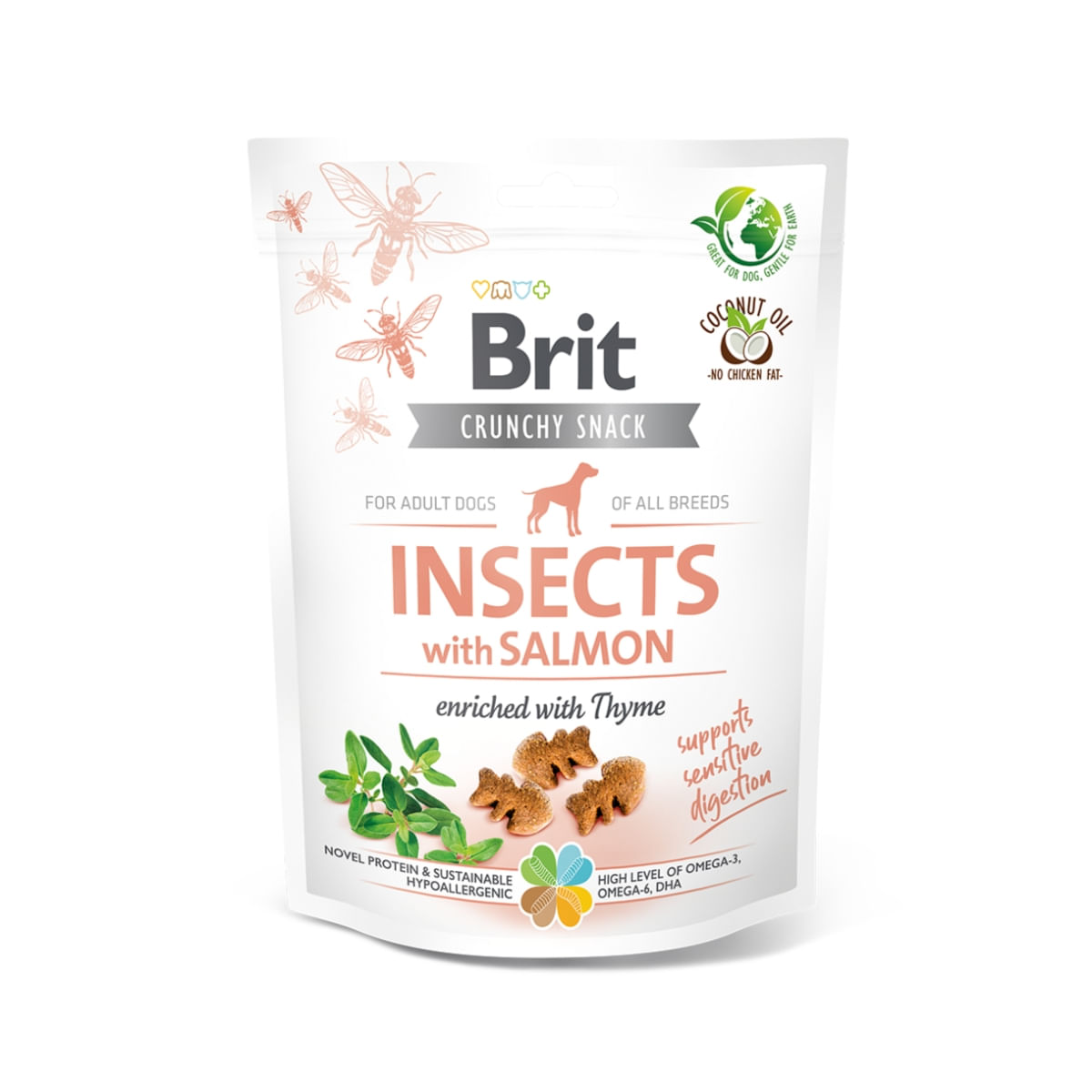 BRIT Care Crunchy Cracker, Insecte și Somon cu Cimbru, recompense fără cereale câini, 200g