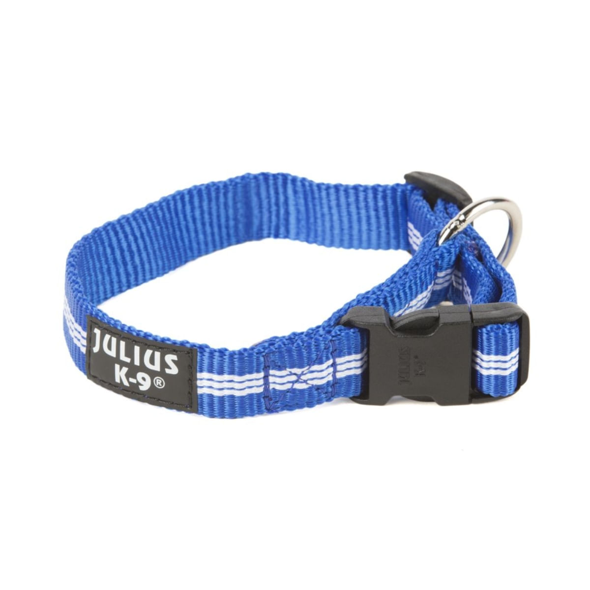 JULIUS-K9 IDC Tubular webbing, zgardă ajustabilă fosforescentă câini, nylon, 19mm x 27-42cm, albastru - 1 | YEO