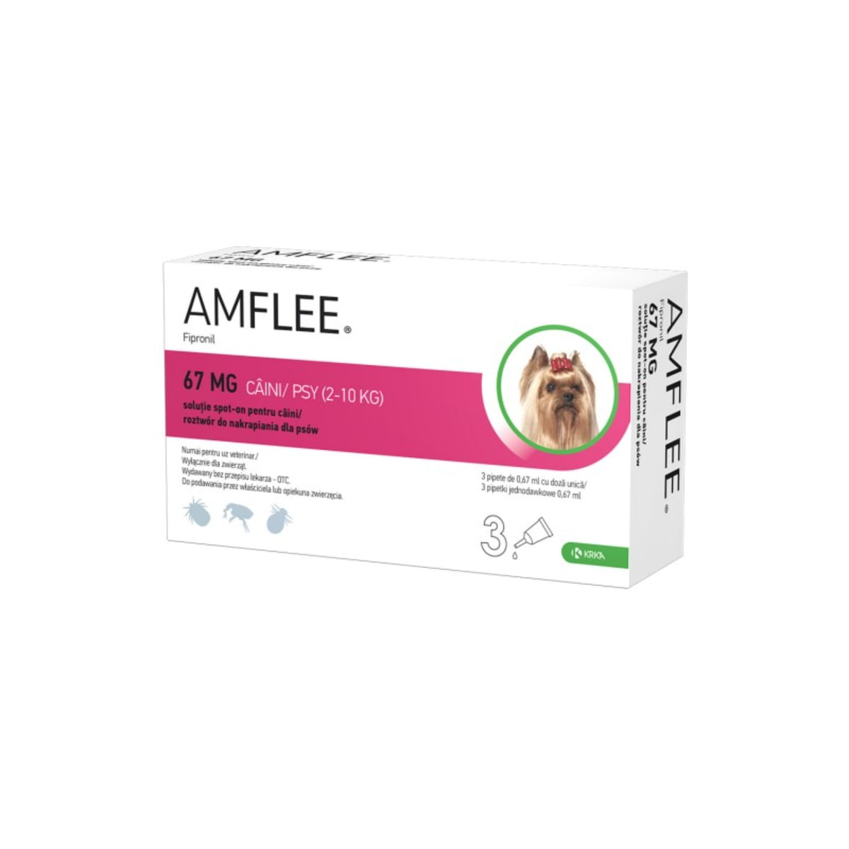 AMFLEE Dog, spot-on, soluție antiparazitară, câini, 3 pipete AMFLEE Dog, spot-on, soluție antiparazitară, câini 2-10 kg, 3 pipete