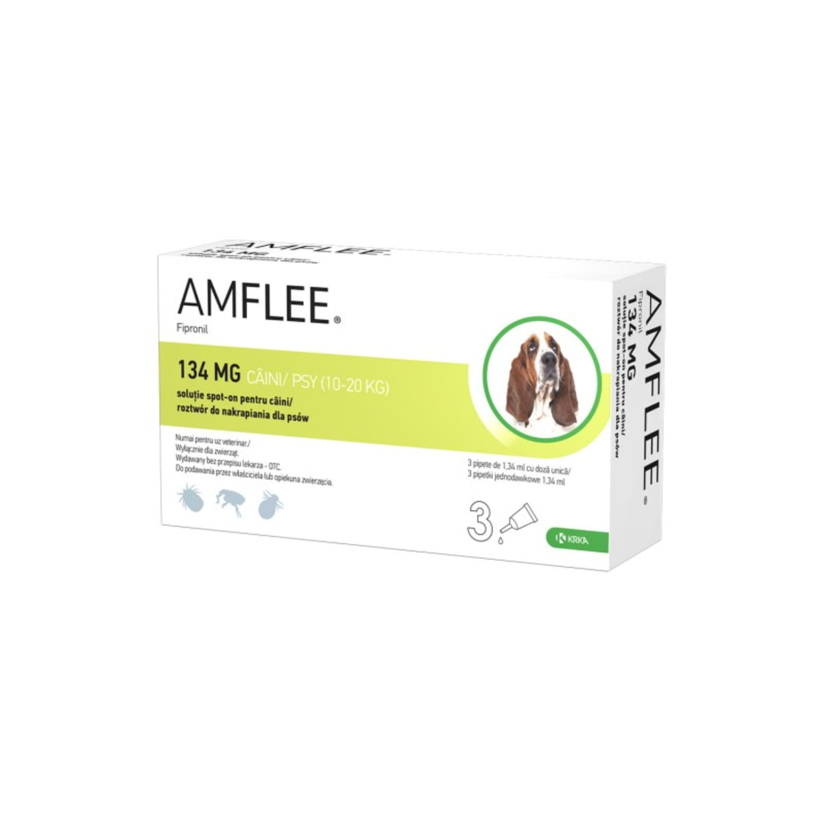 AMFLEE Dog, spot-on, soluție antiparazitară, câini, 3 pipete AMFLEE Dog, spot-on, soluție antiparazitară, câini 10-20 kg, 3 pipete - 1 | YEO