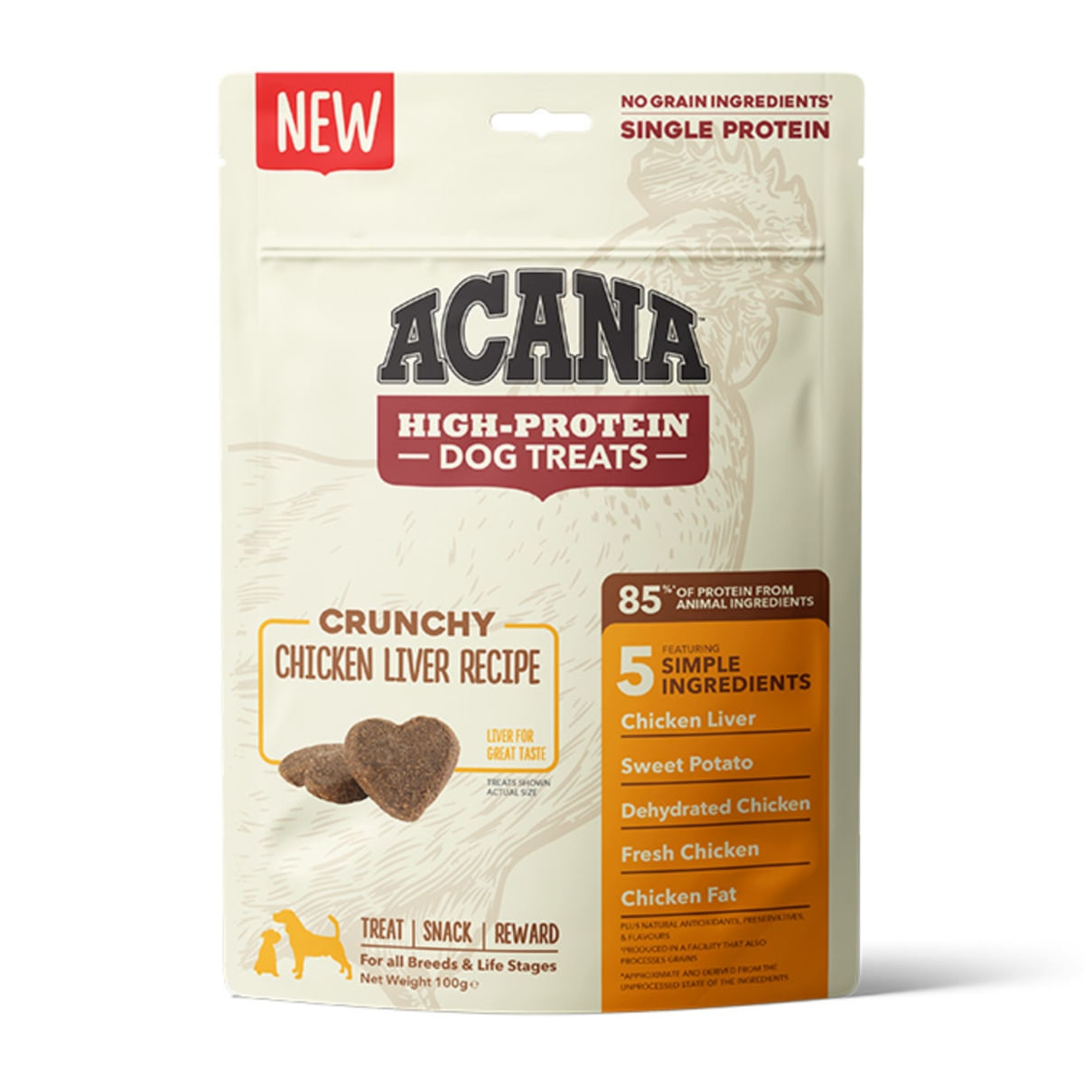 ACANA High Protein Treats, Pui, recompense monoproteice fără cereale câini, 100g