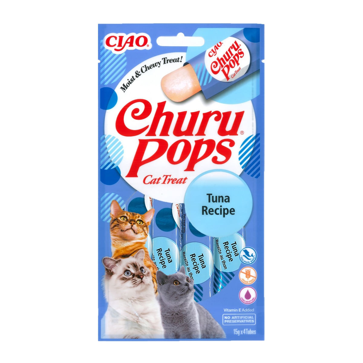 INABA CIAO Churu Pops, Ton, recompense lichide monoproteice fără cereale pisici, topping pate, 15g x 4 - 2 | YEO