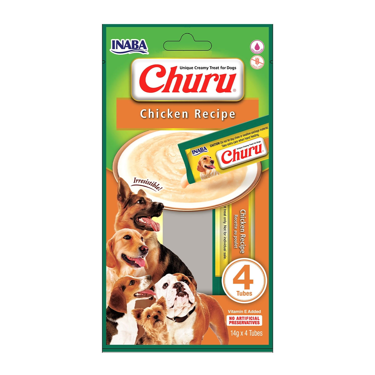 INABA Churu Dog, Pui, recompense lichide monoproteice fără cereale câini, topping cremos, 14g x 4 - 1 | YEO