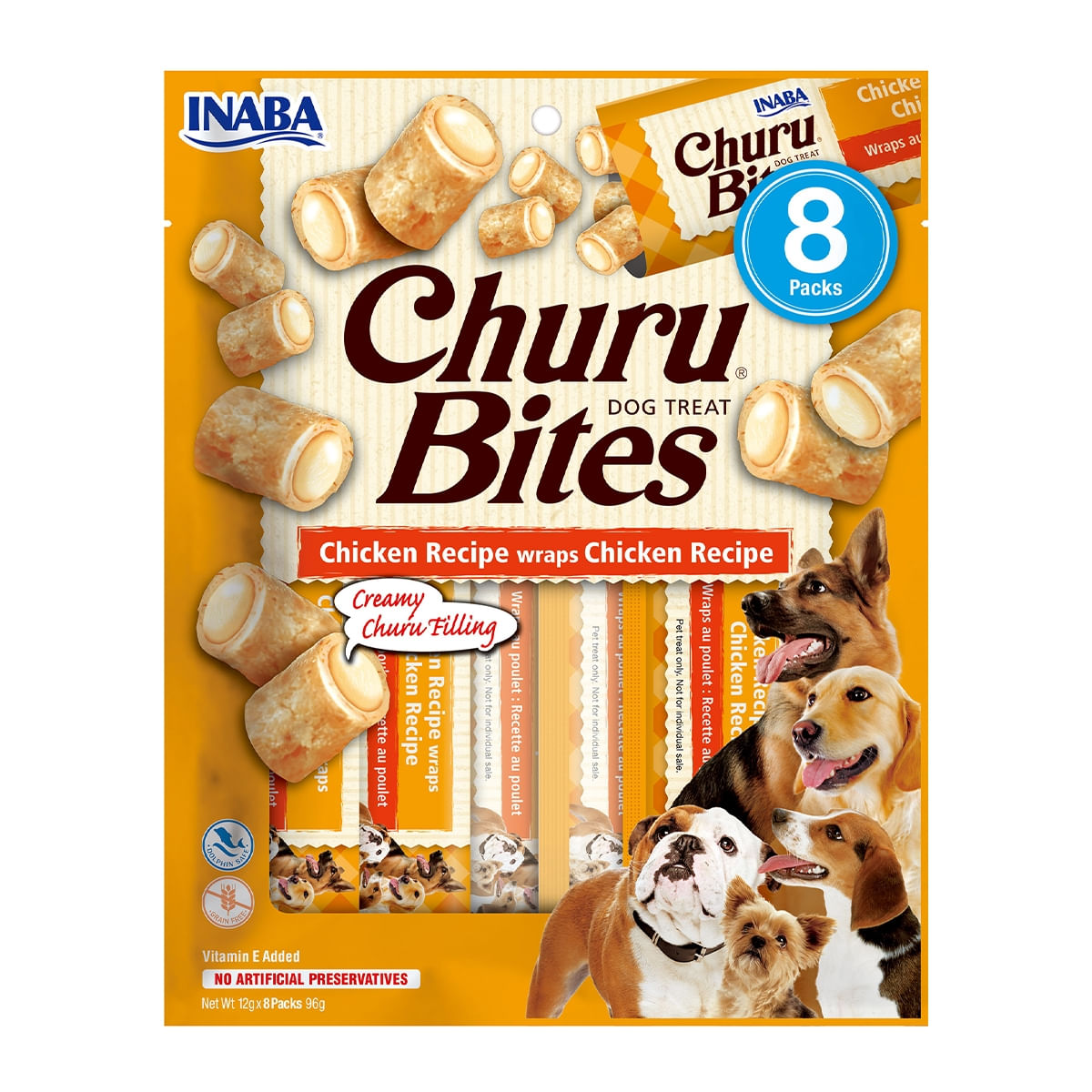 INABA Churu Bites, Pui, recompense fără cereale câini, pernute umplute, 12g x 8 - 2 | YEO