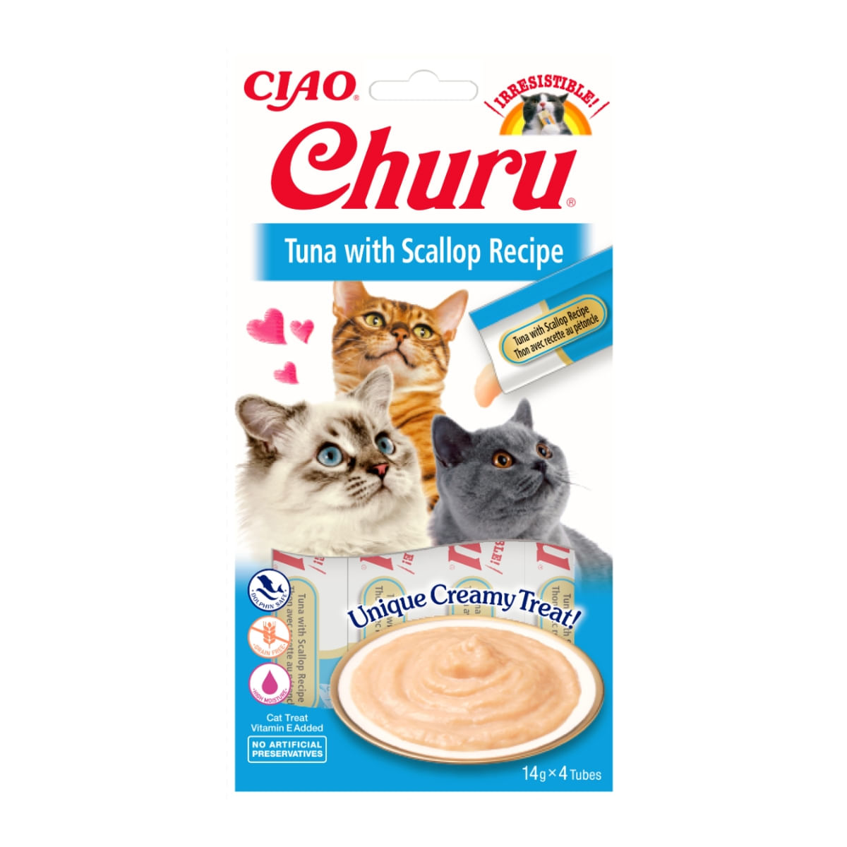 INABA CIAO Churu Pure, Ton și Scoici, recompense lichide lichide fara cereale Pisici, topping cremos, 14g x 4 - 3 | YEO