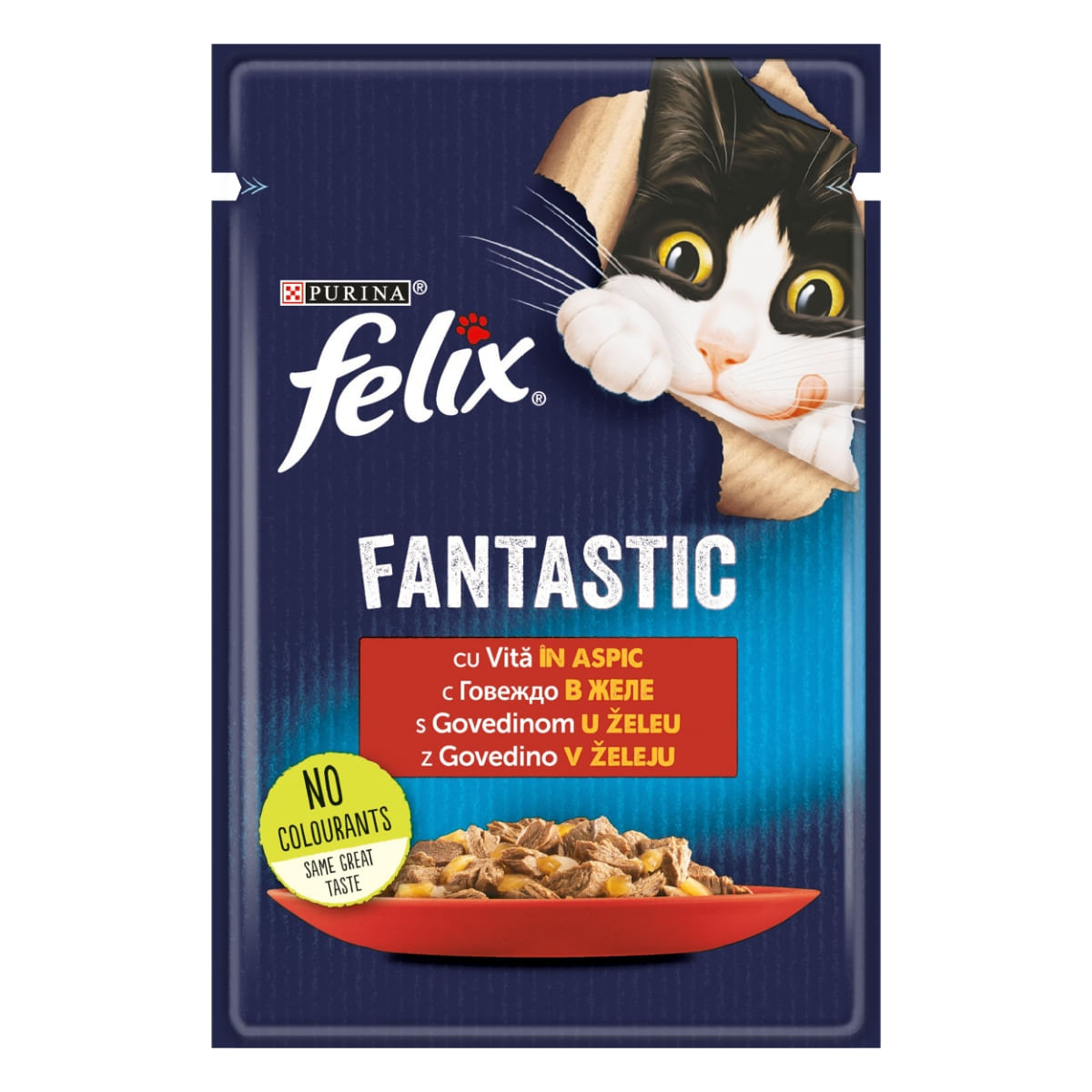 PURINA Felix Fantastic, Vită, hrană umedă pisici, (în aspic) PURINA Felix Fantastic, Vită, plic hrană umedă pisici, (în aspic), 85g - 3 | YEO