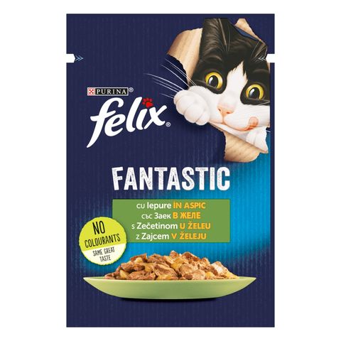 PURINA Felix Fantastic, Iepure, plic hrană umedă pisici, (în aspic), 85g