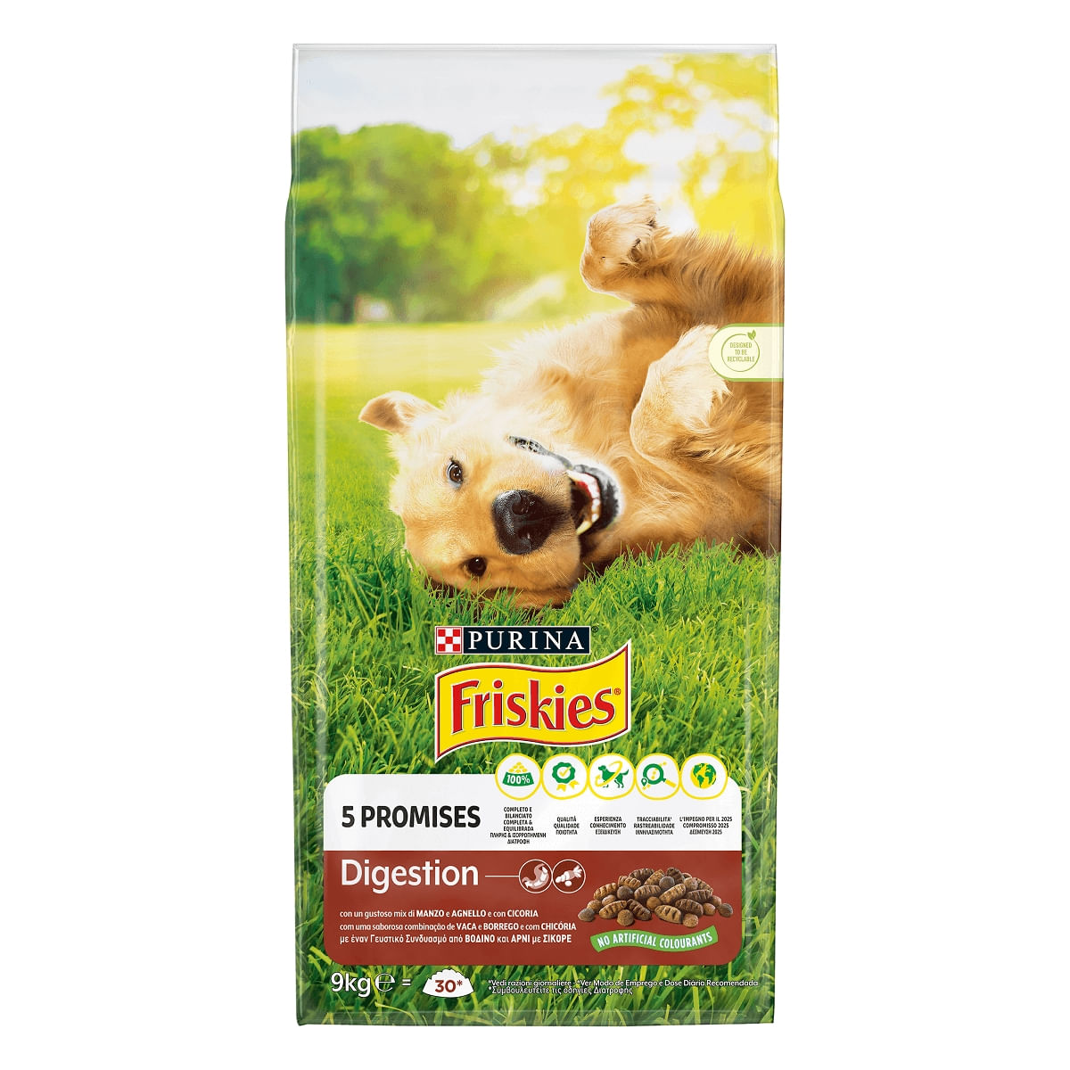 PURINA Friskies Digestion, Vită și Miel cu Cicoare, hrană uscată câini, sensibilități digestive, 9kg