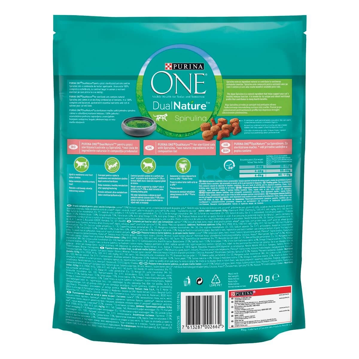 PURINA One DualNature, Somon, hrană uscată pisici sterilizate, 750g