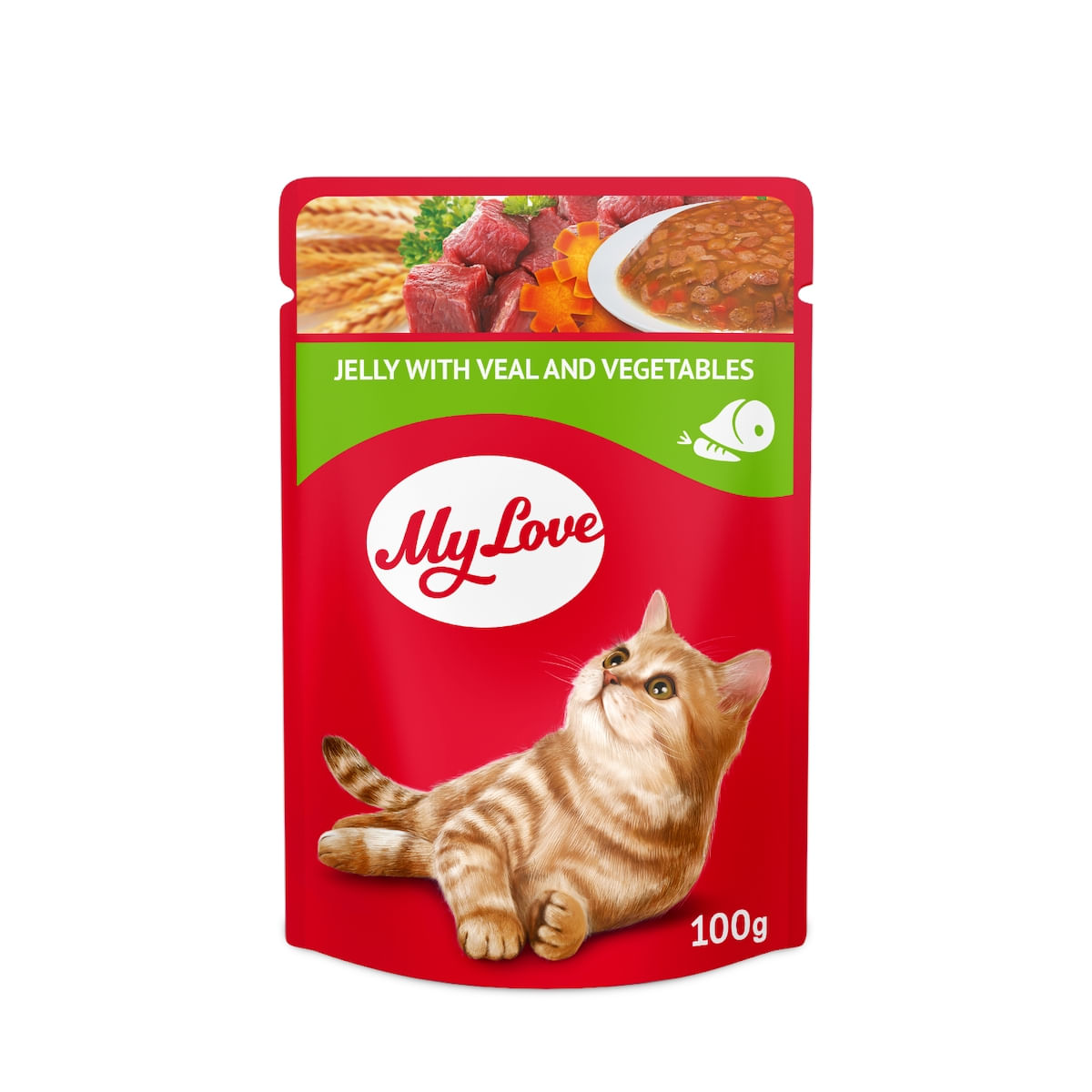 MY LOVE, Vită și Legume, hrană umedă pisici, (în jeleu) MY LOVE, Vită și Legume, plic hrană umedă pisici, (în jeleu), 100g x 24buc