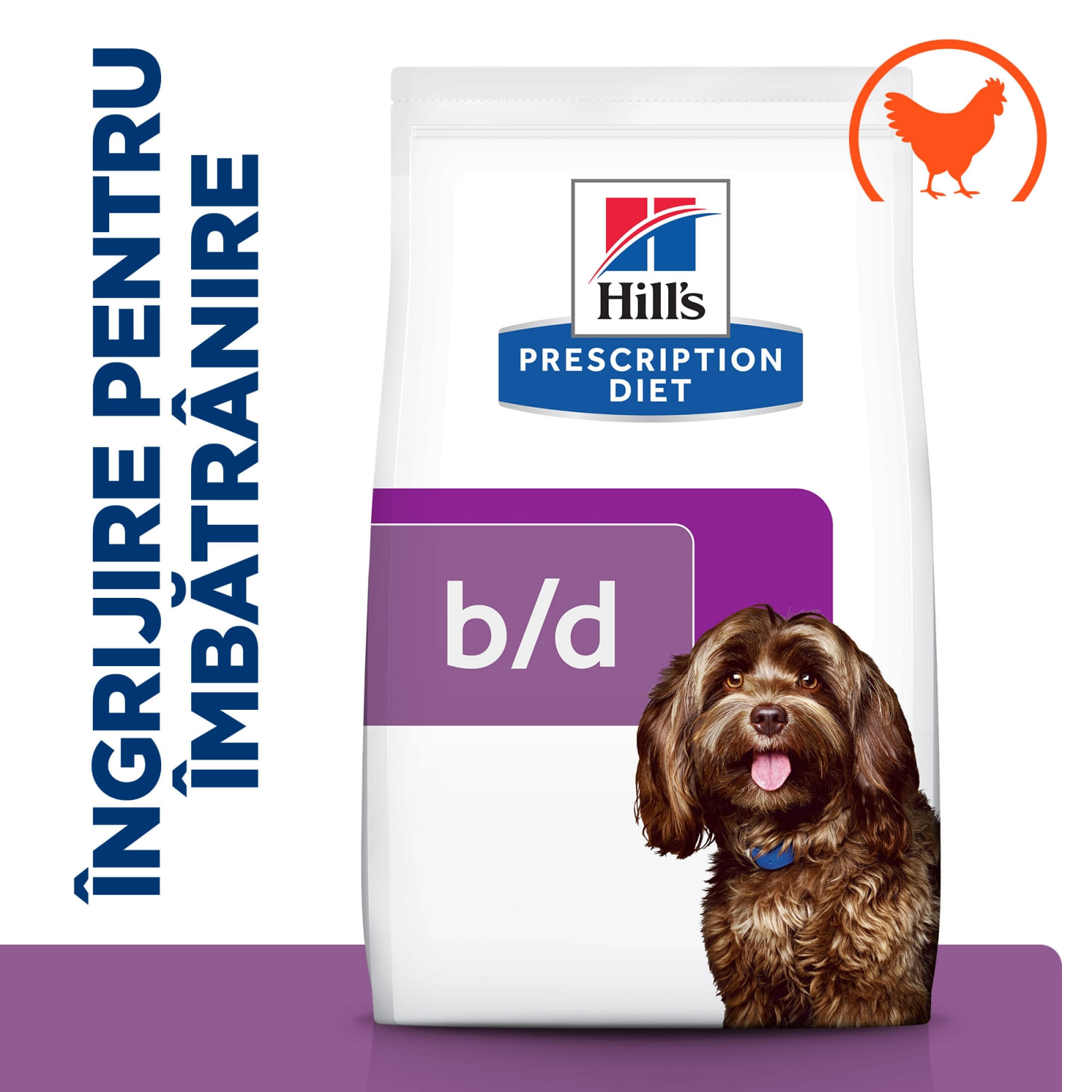 HILL&#039;S Prescription Diet b/d Ageing and Alertness Care, Pui, dietă veterinară câini senior, hrană uscată, sistem nervos &amp; calmante, 3kg