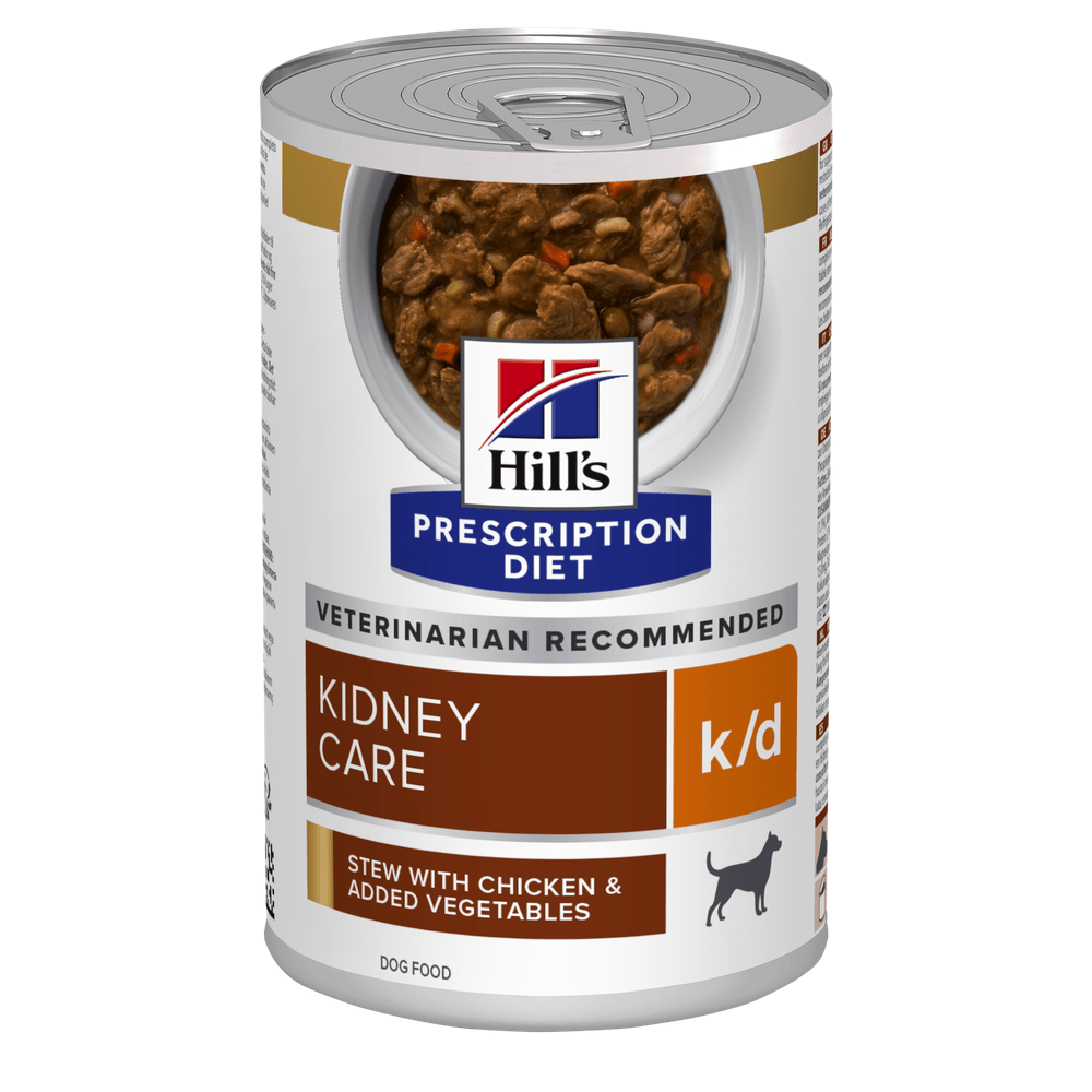 HILL\'S Prescription Diet k/d Kidney Care, Pui cu Legume, dietă veterinară câini, conservă hrană umedă, afecțiuni renale HILL\'S Prescription Diet k/d Kidney Care, Pui cu Legume, dietă veterinară câini, conservă hrană umedă, sistem renal, (în sos), 354g - 1 | YEO