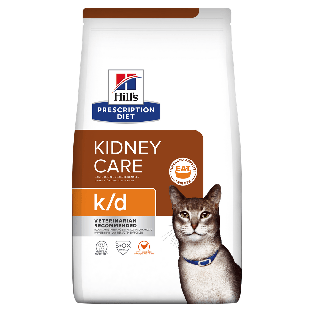 HILL\'S Prescription Diet k/d Kidney Care, Pui, dietă veterinară pisici, hrană uscată, afecțiuni renale HILL\'S Prescription Diet k/d Kidney Care, Pui, dietă veterinară pisici, hrană uscată, sistem renal, 3kg