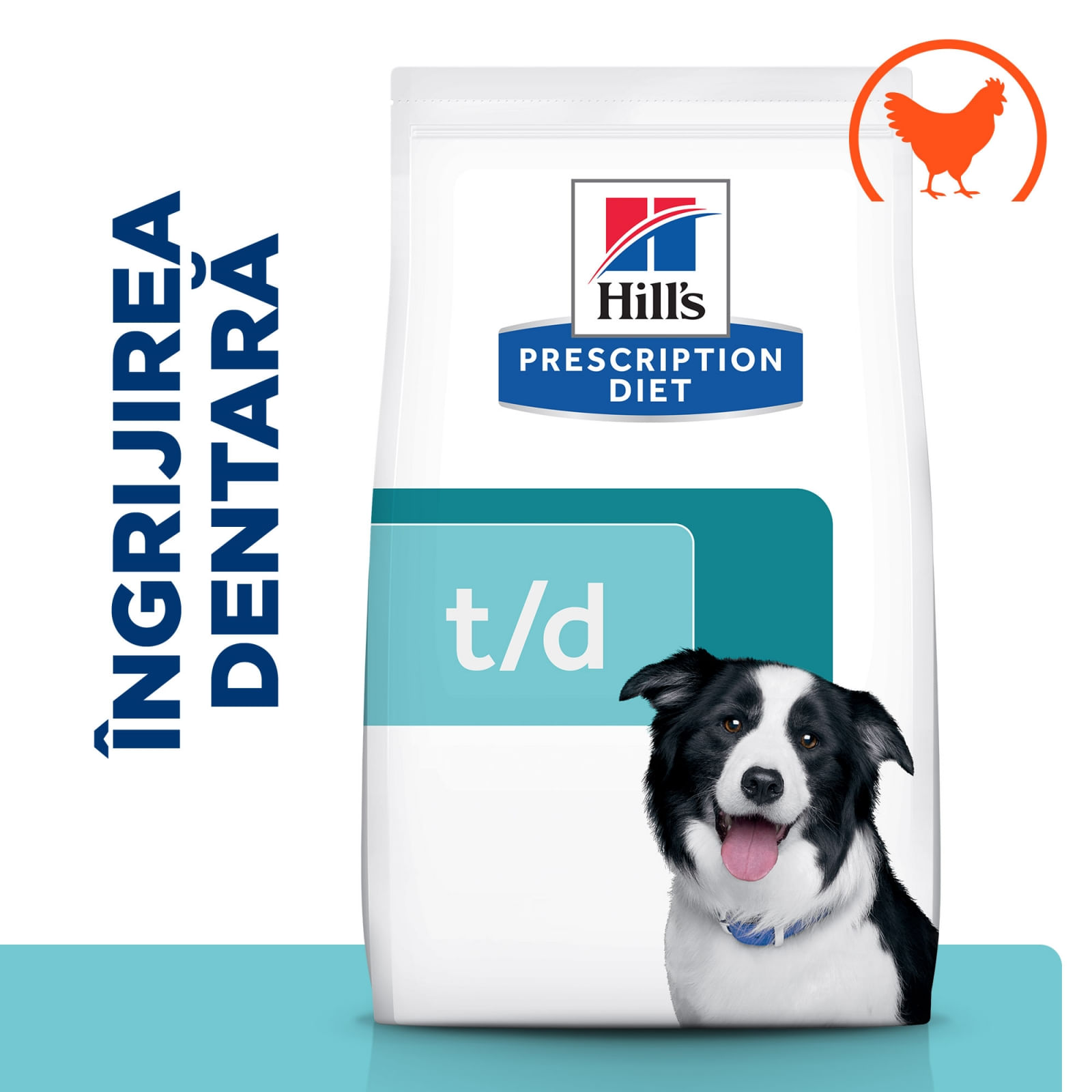 HILL&#039;S Prescription Diet t/d Dental Care, Pui, dietă veterinară câini, hrană uscată, afecțiuni dentare HILL&#039;S Prescription Diet t/d Dental Care, Pui, dietă veterinară câini, hrană uscată, sensibilități dentare, 4kg