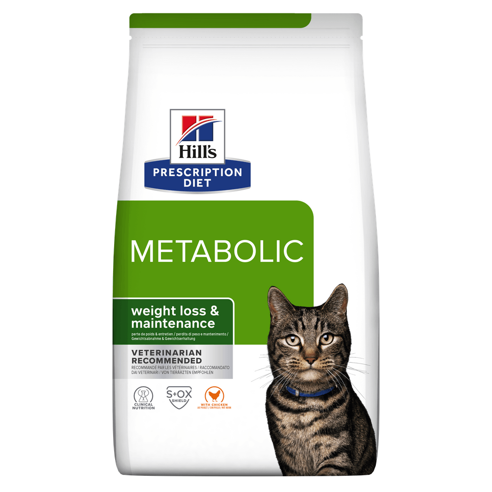 HILL\'S Prescription Diet Metabolic, Pui, dietă veterinară pisici, hrană uscată, afecțiuni metabolice (obezitate) HILL\'S Prescription Diet Metabolic, Pui, dietă veterinară pisici, hrană uscată, metabolism (obezitate si diabet), 1.5kg