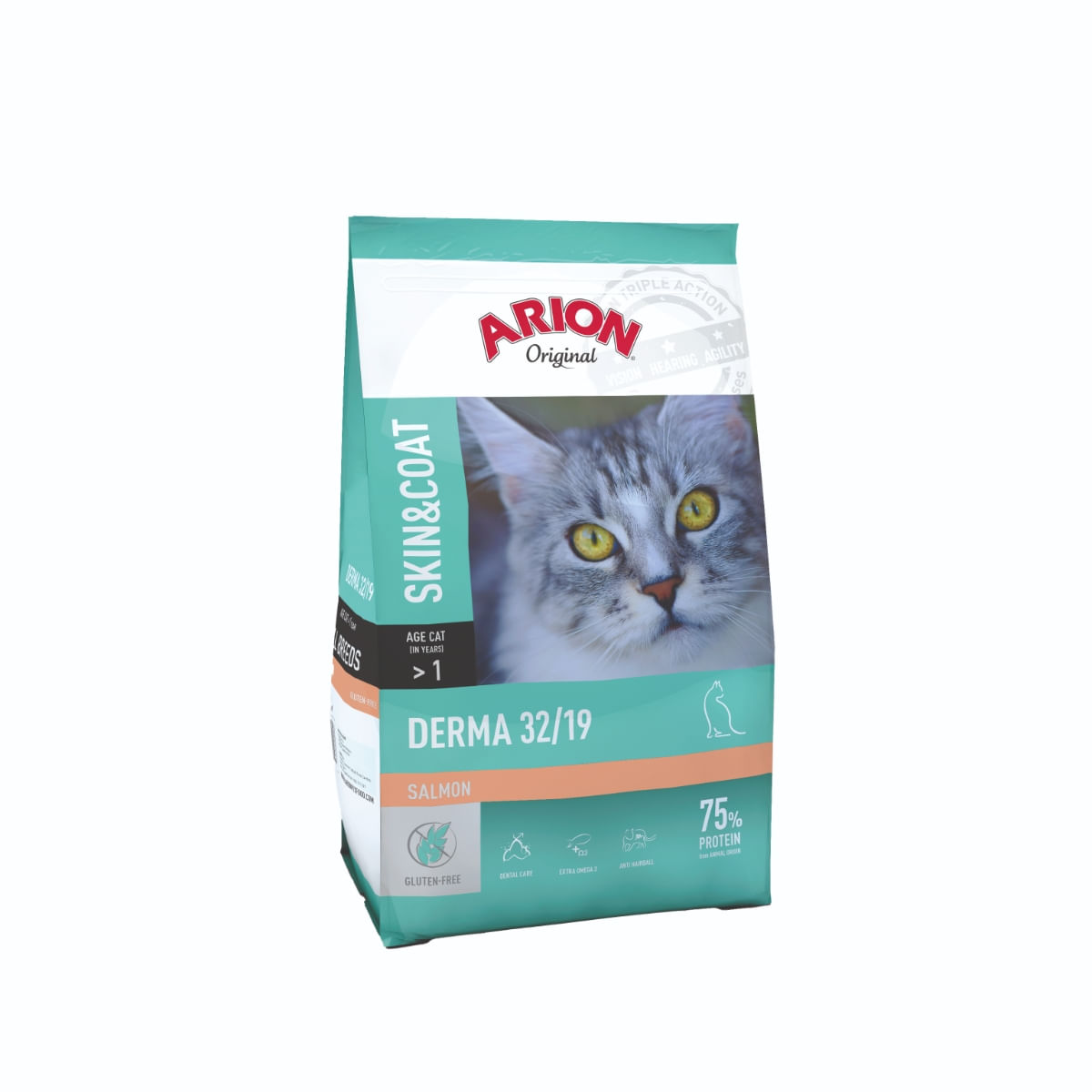 ARION Original Derma 32/19, Somon, hrană uscată pisici, piele și blană, 7.5kg - 1 | YEO