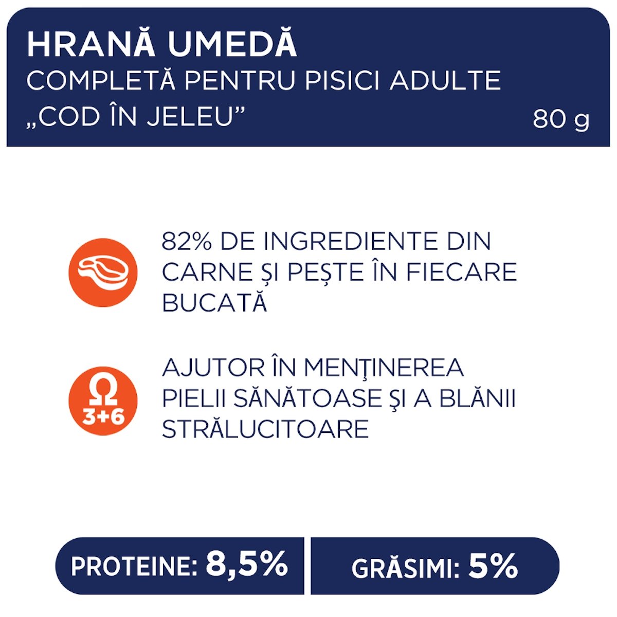 CLUB 4 PAWS Premium, Cod, hrană umedă pisici, (în aspic) CLUB 4 PAWS Premium, Cod, plic hrană umedă pisici, (în aspic), 80g - 2 | YEO