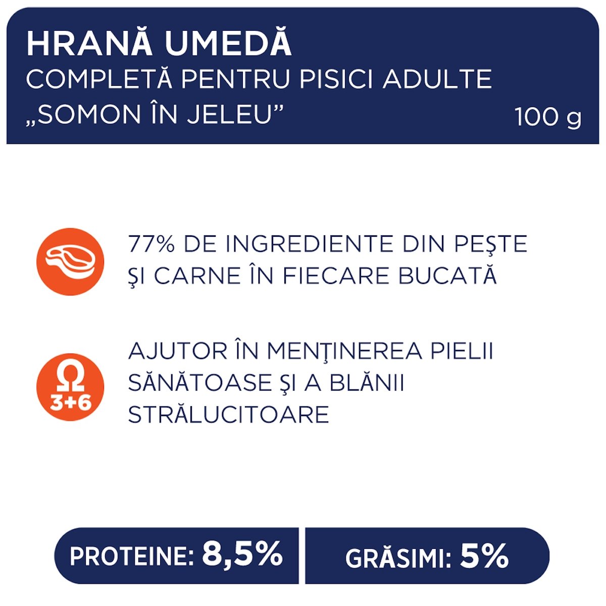 CLUB 4 PAWS Premium, Somon, hrană umedă pisici, (în aspic) CLUB 4 PAWS Premium, Somon, plic hrană umedă pisici, (în aspic), 100g - 1 | YEO