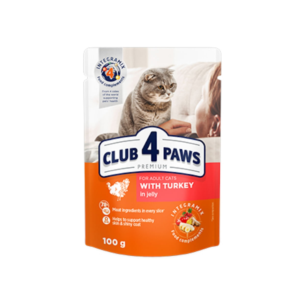 CLUB 4 PAWS Premium, Curcan, hrană umedă pisici, (în aspic) CLUB 4 PAWS Premium, Curcan, plic hrană umedă pisici, (în aspic), bax, 80g x 24buc