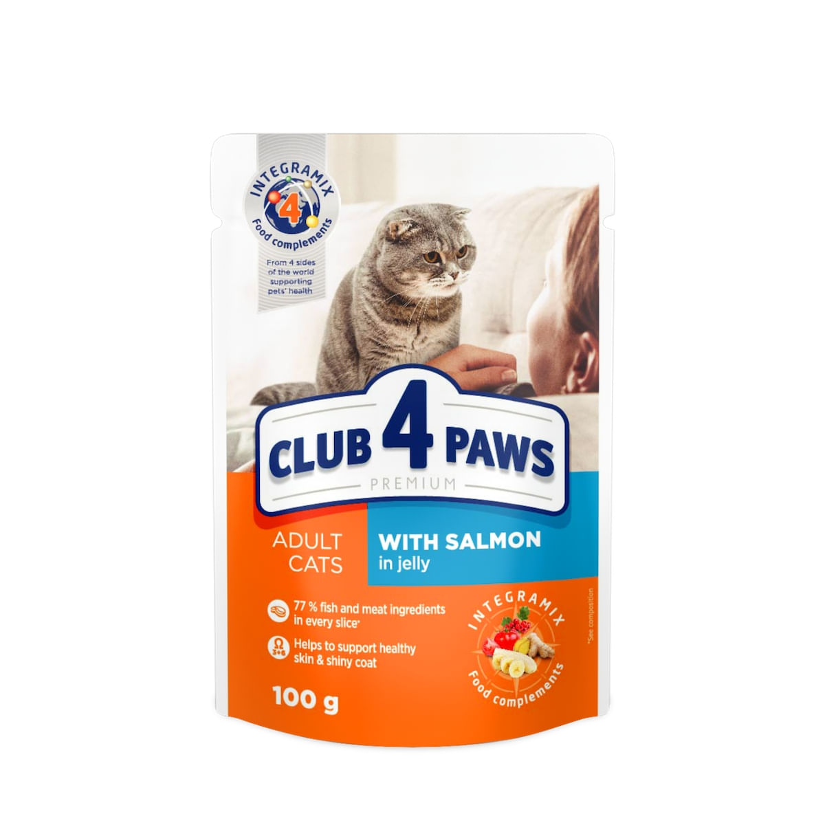 CLUB 4 PAWS Premium, Somon, hrană umedă pisici, (în aspic) CLUB 4 PAWS Premium, Somon, plic hrană umedă pisici, (în aspic), bax, 100g x 24buc
