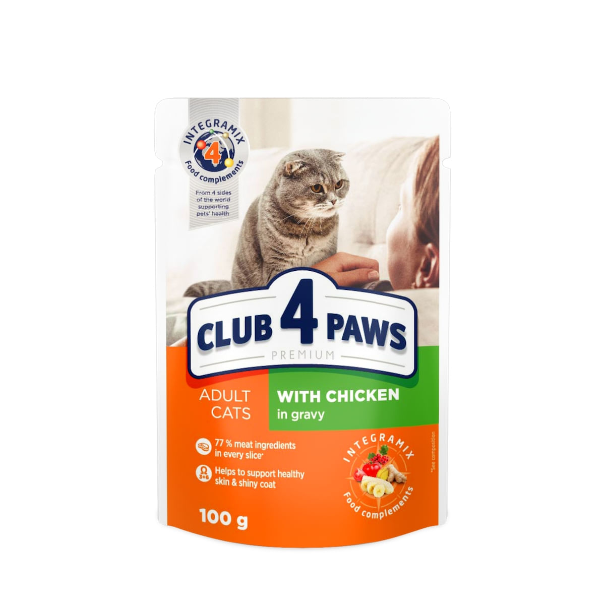 CLUB 4 PAWS Premium, Pui, hrană umedă pisici, (în sos) CLUB 4 PAWS Premium, Pasăre, plic hrană umedă pisici, (în sos), bax, 100g x 24buc