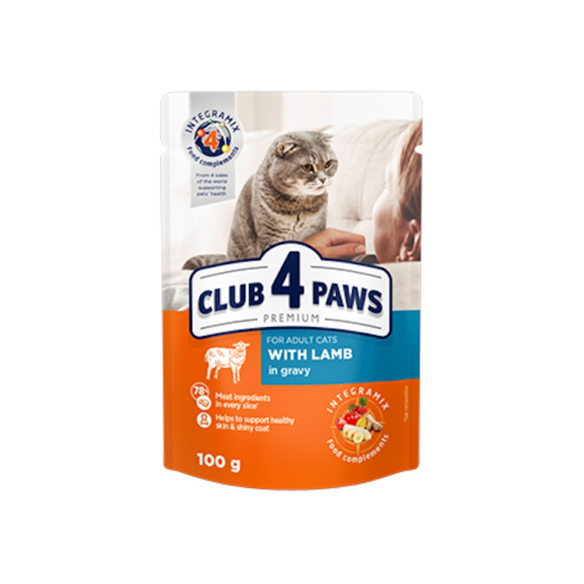 CLUB 4 PAWS Premium, Miel, hrană umedă pisici, (în sos) CLUB 4 PAWS Premium, Miel, plic hrană umedă pisici, (în sos), bax, 100g x 24buc