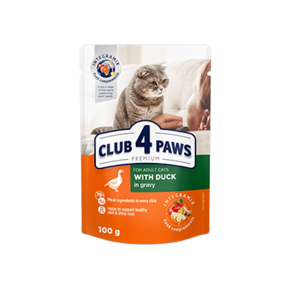 CLUB 4 PAWS Premium, Rață, hrană umedă pisici, (în sos) CLUB 4 PAWS Premium, Rață, plic hrană umedă pisici, (în sos), bax, 100g x 24buc