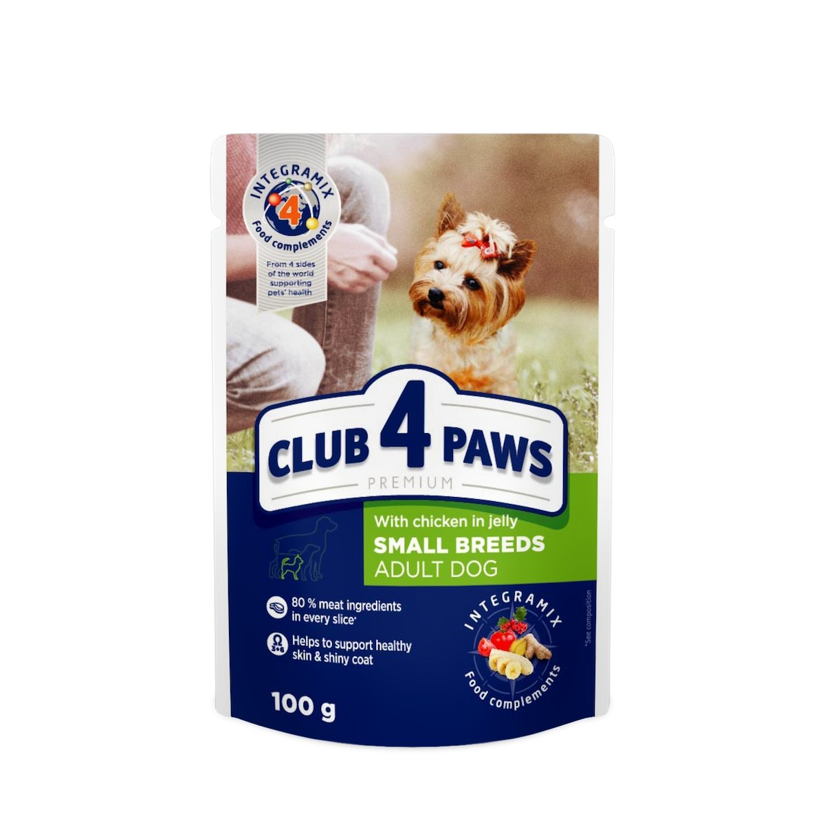 CLUB 4 PAWS Premium, Pui, hrană umedă câini, (în aspic) CLUB 4 PAWS Premium, XS-XL, Pui, plic hrană umedă câini, (în aspic), 100g