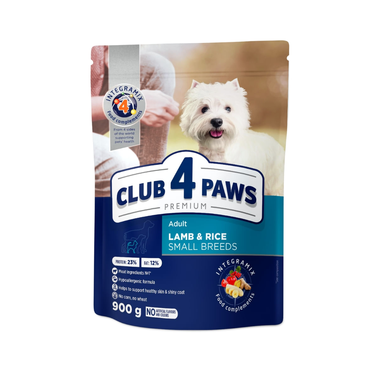 CLUB 4 PAWS Premium, XS-S, Miel și Orez, hrană uscată câini, alergii, 900g