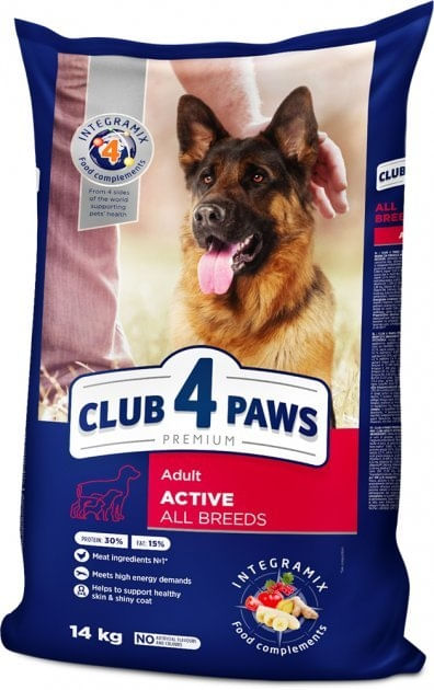 CLUB 4 PAWS Premium Active, Pui, hrană uscată câini, activitate intensă CLUB 4 PAWS Premium Active, XS-XL, Pui, hrană uscată câini, activitate intensă, 14kg