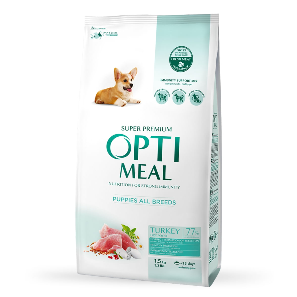 OPTIMEAL Junior, Curcan, hrană uscată câini junior OPTIMEAL Junior, XS-XL, Curcan, hrană uscată câini junior, 1.5kg - 1 | YEO