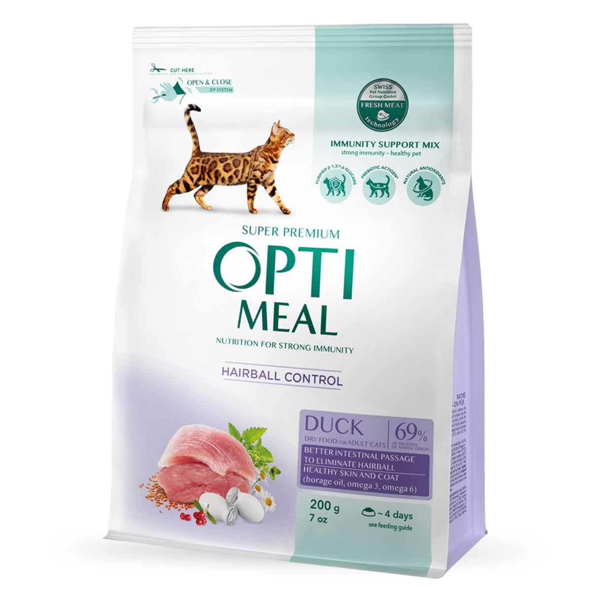 OPTIMEAL Hairball Control, Rață, hrană uscată pisici, limitarea ghemurilor de blană, 200g - 3 | YEO