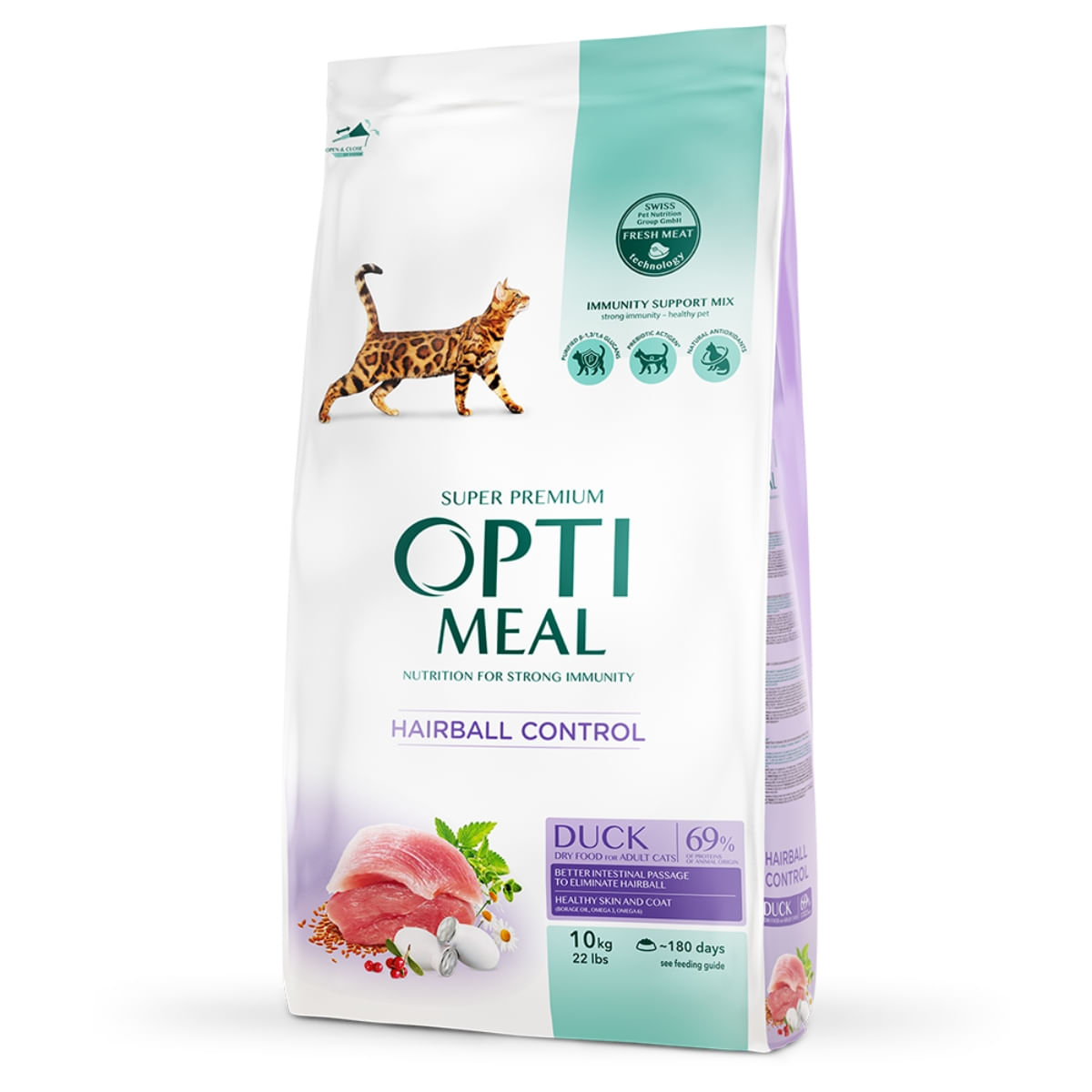 OPTIMEAL Hairball Control, Rață, hrană uscată pisici, limitarea ghemurilor de blană, 10kg - 1 | YEO