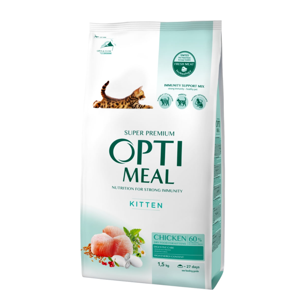 OPTIMEAL Kitten, Pui, hrană uscată pisici junior, 1.5kg - 1 | YEO