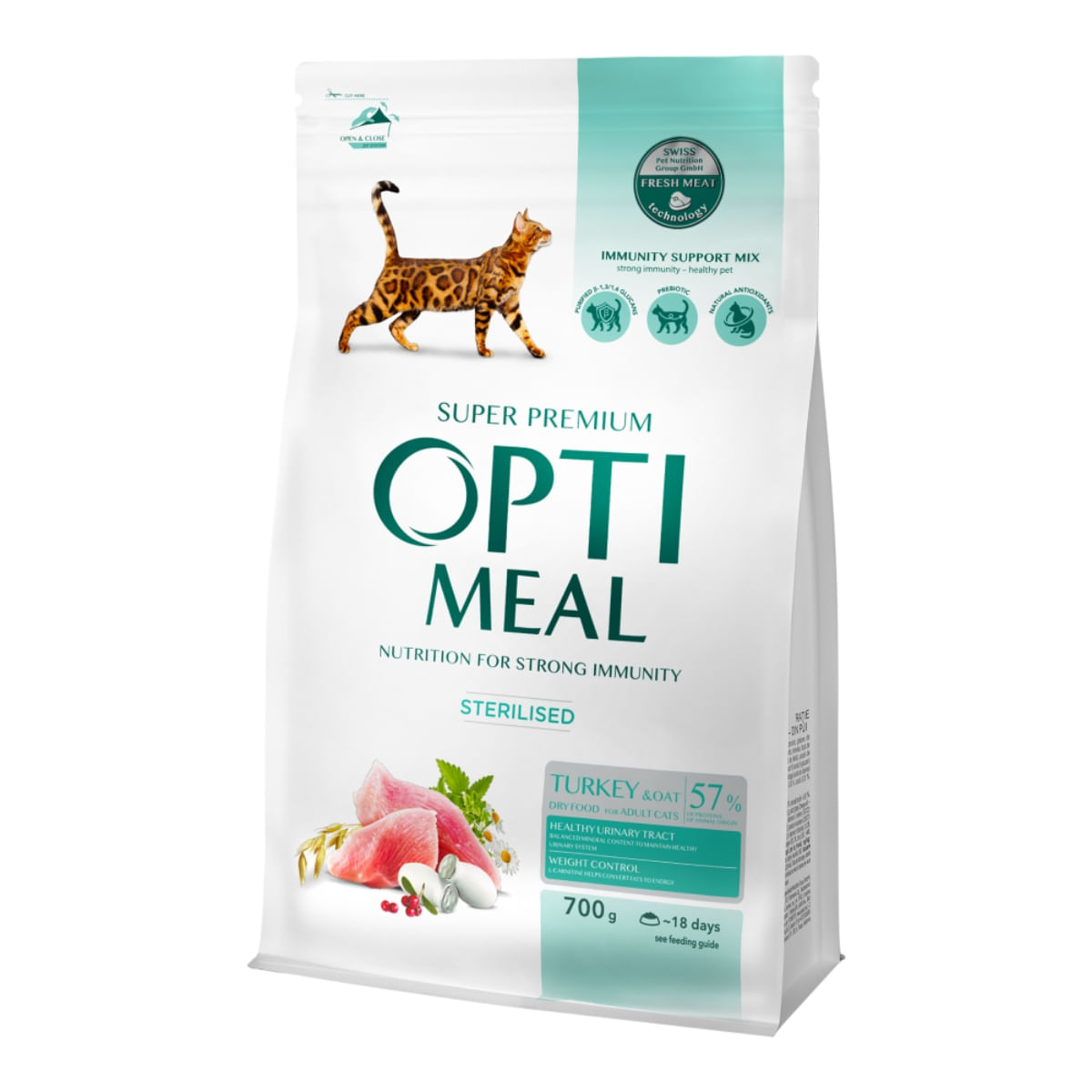 OPTIMEAL Sterilised, Curcan cu Ovăz, hrană uscată pisici sterilizate OPTIMEAL Sterilised, Curcan, hrană uscată pisici sterilizate, 700g - 1 | YEO