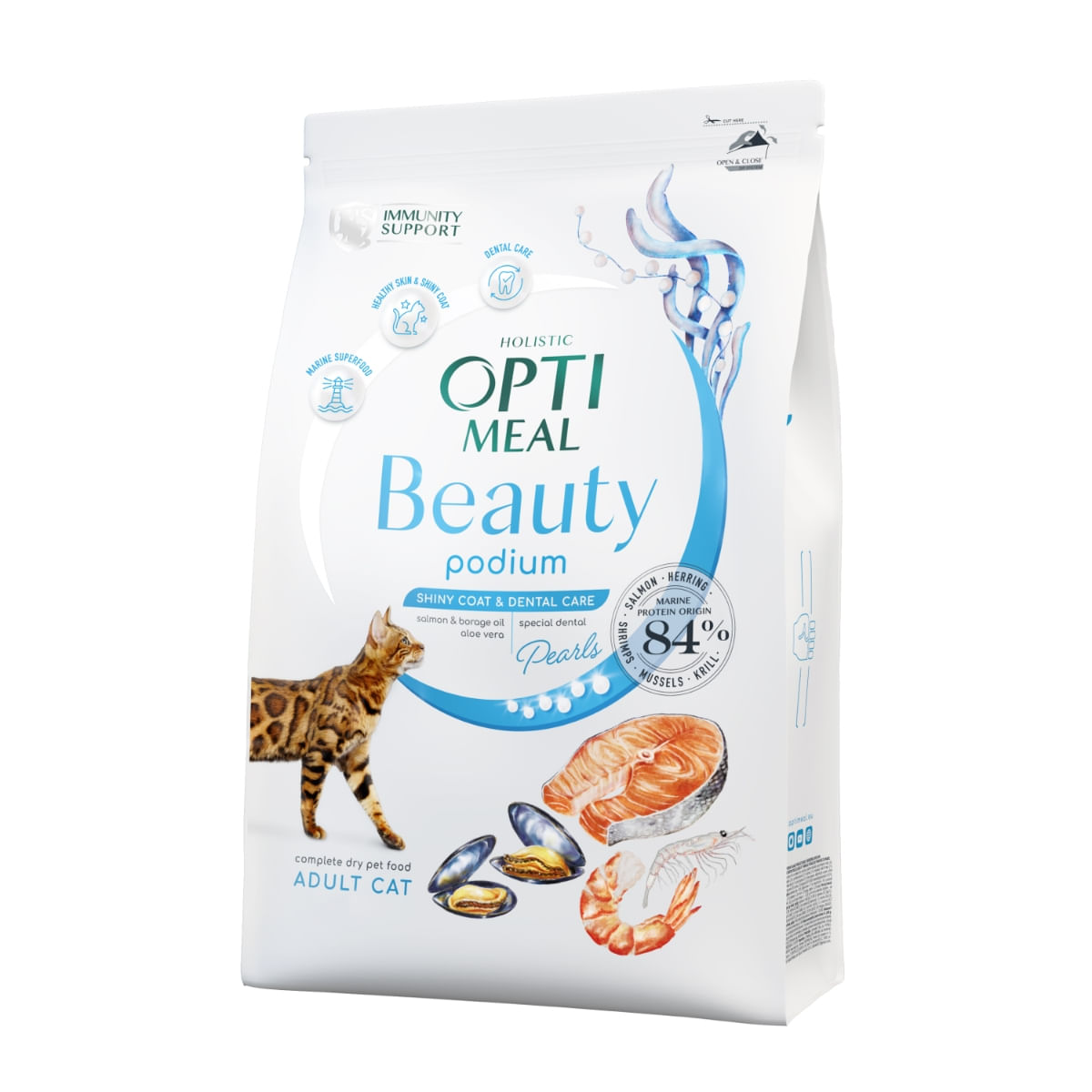 OPTIMEAL Beauty Podium, Fructe de mare, hrană uscată pisici, piele și blană, sensibilităţi dentare OPTIMEAL Beauty Podium, Fructe de Mare, hrană uscată pisici, piele & blană, sensibilități dentare, 4kg - 1 | YEO