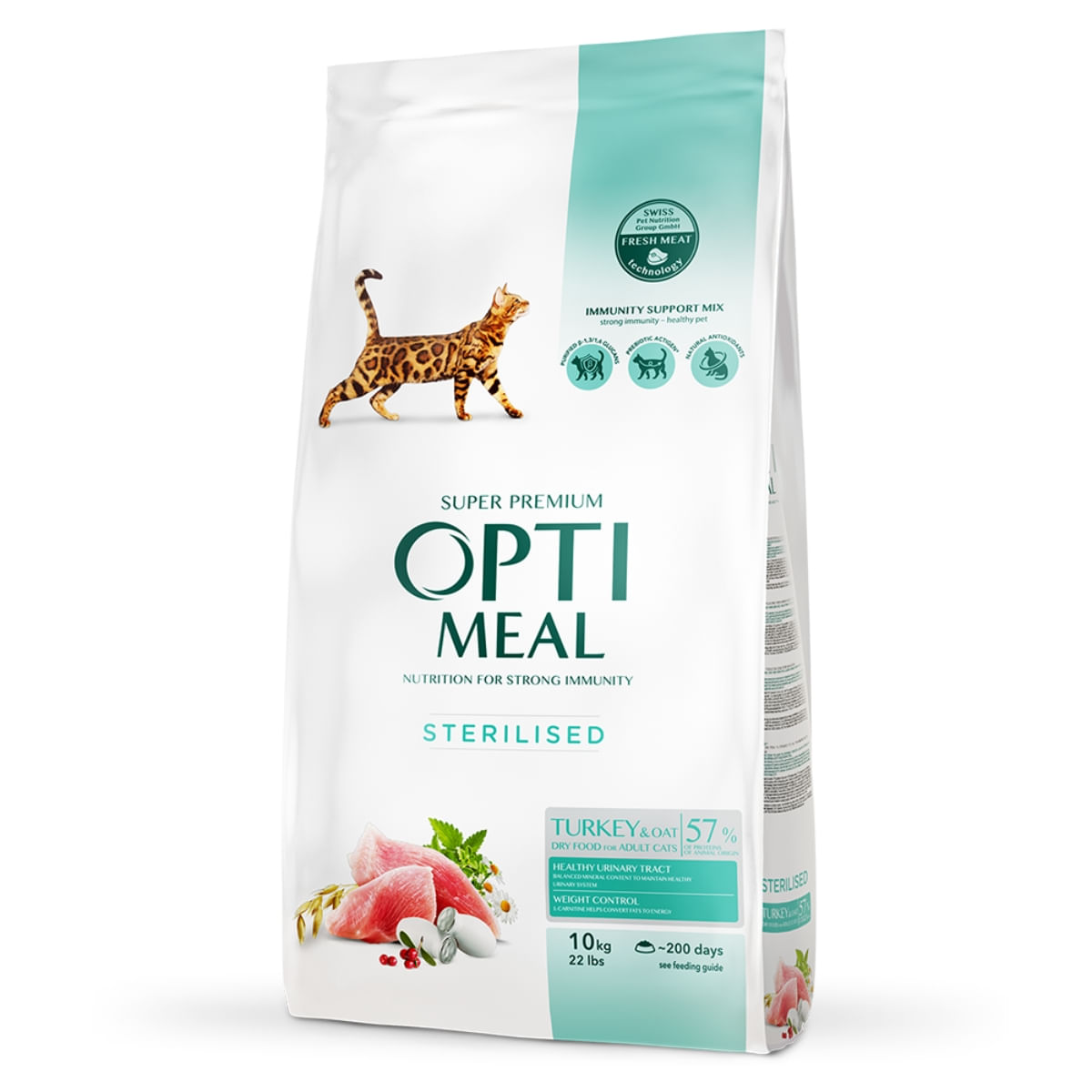 OPTIMEAL Sterilised, Curcan cu Ovăz, hrană uscată pisici sterilizate OPTIMEAL Sterilised, Curcan, hrană uscată pisici sterilizate, 10kg - 1 | YEO