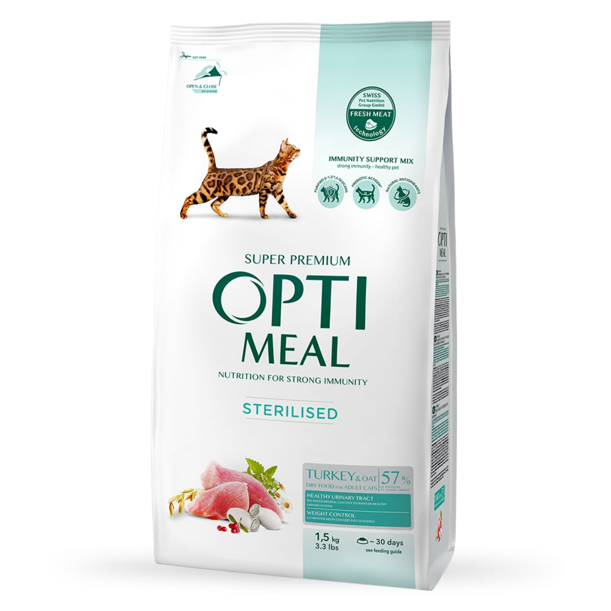 OPTIMEAL Sterilised, Curcan cu Ovăz, hrană uscată pisici sterilizate OPTIMEAL Sterilised, Curcan, hrană uscată pisici sterilizate, 1.5kg - 1 | YEO
