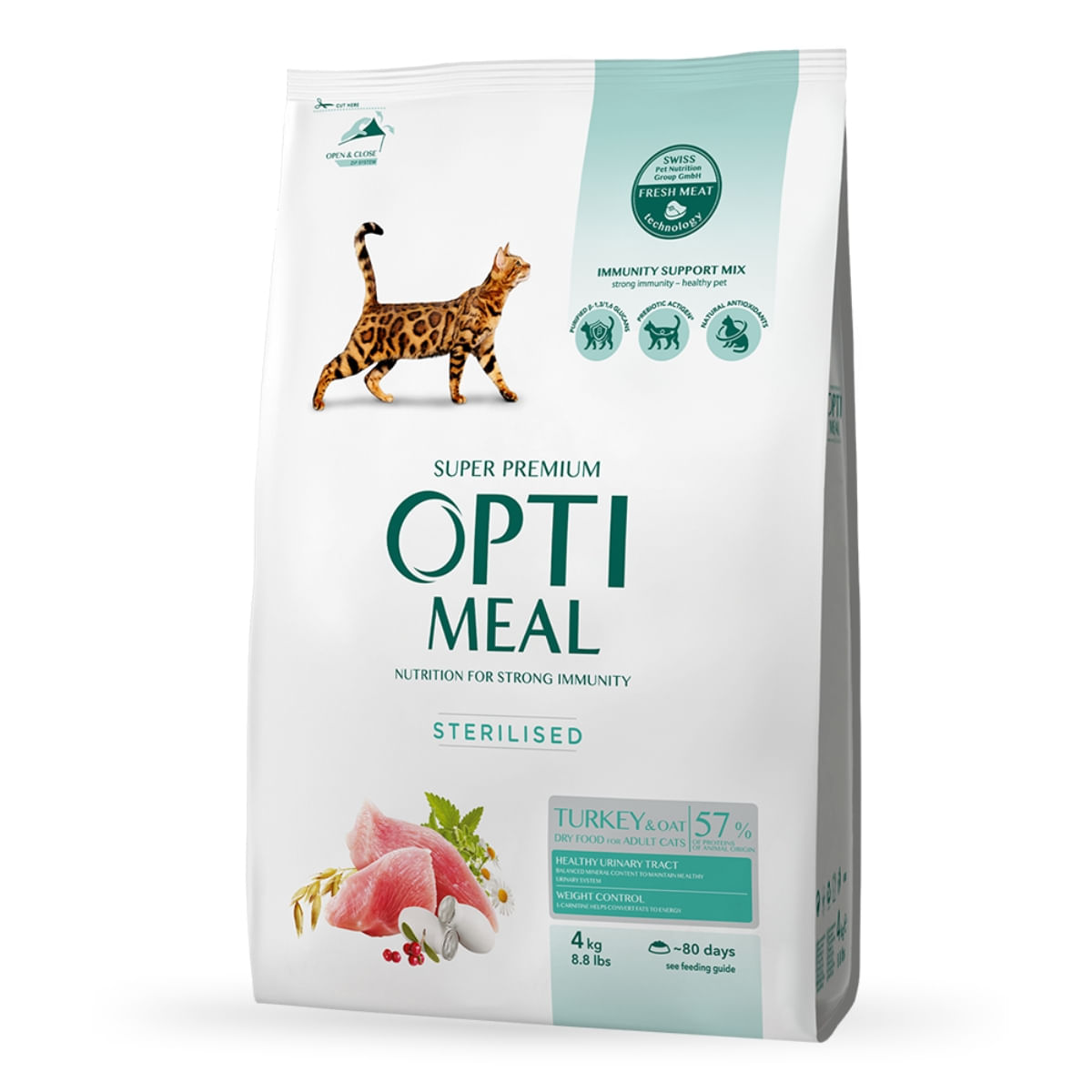 OPTIMEAL Sterilised, Curcan cu Ovăz, hrană uscată pisici sterilizate OPTIMEAL Sterilised, Curcan, hrană uscată pisici sterilizate, 4kg - 1 | YEO