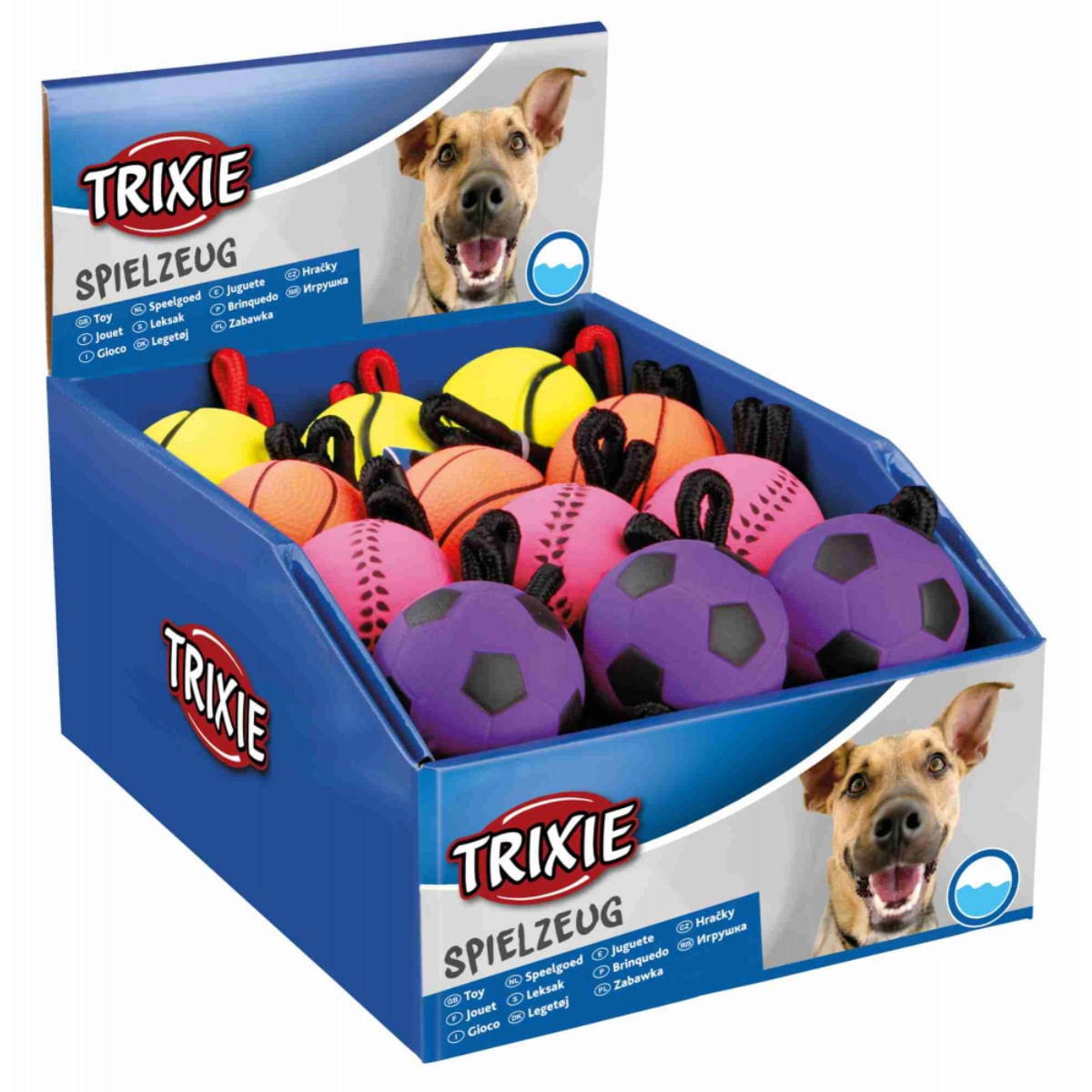 Trixie, jucărie minge plutitoare cu sfoară câini, cauciuc, 6 x 30cm, multicolor