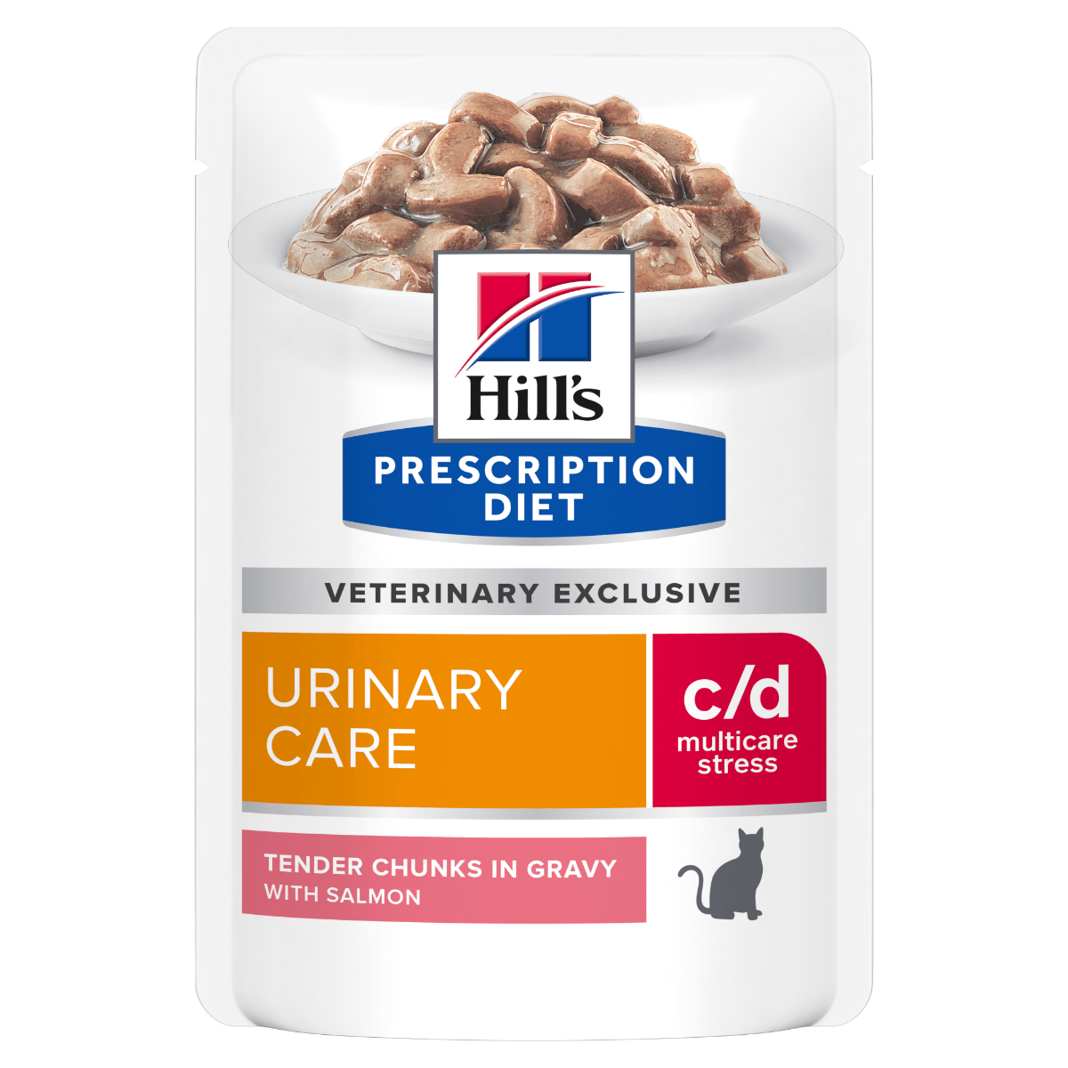 HILL&#039;S Prescription Diet c/d Multicare Stress, Somon, dietă veterinară, plic hrană umedă pisici, sistem urinar, (în sos), bax, 85g x 12buc