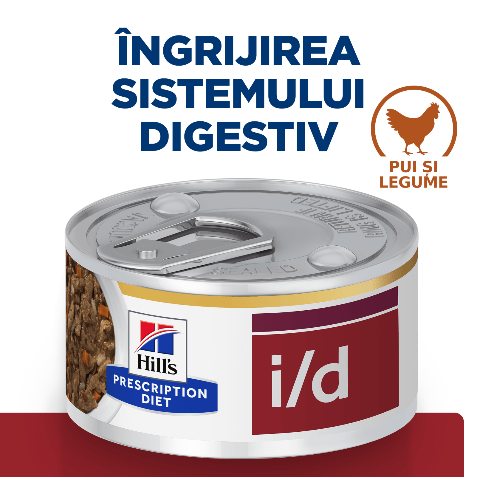 HILL&#039;S Prescription Diet i/d Sensitive Digestive Care, Pui cu Legume, dietă veterinară pisici, conservă hrană umedă, sistem digestiv, 82g