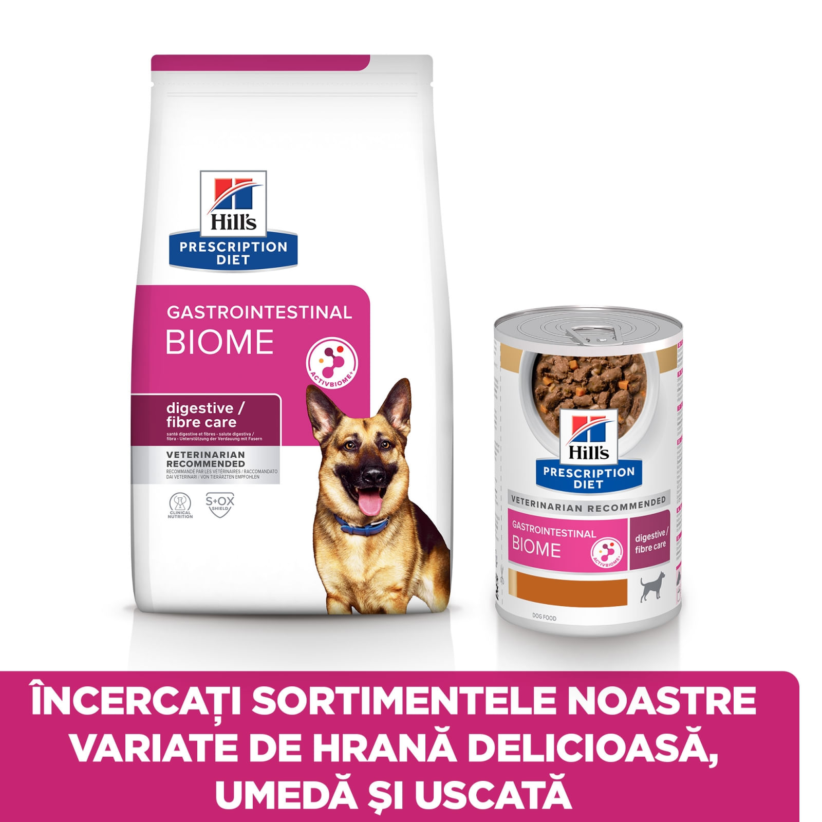 HILL&#039;S Prescription Diet Gastrointestinal Biome, Pui cu Legume, dietă veterinară câini, conservă hrană umedă, sistem digestiv, 354g