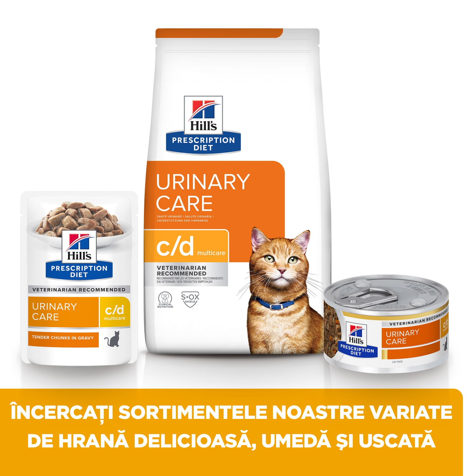 HILL&#039;S Prescription Diet c/d Urinary, Somon, dietă veterinară pisici, plic hrană umedă, sistem urinar, 85g x 12buc