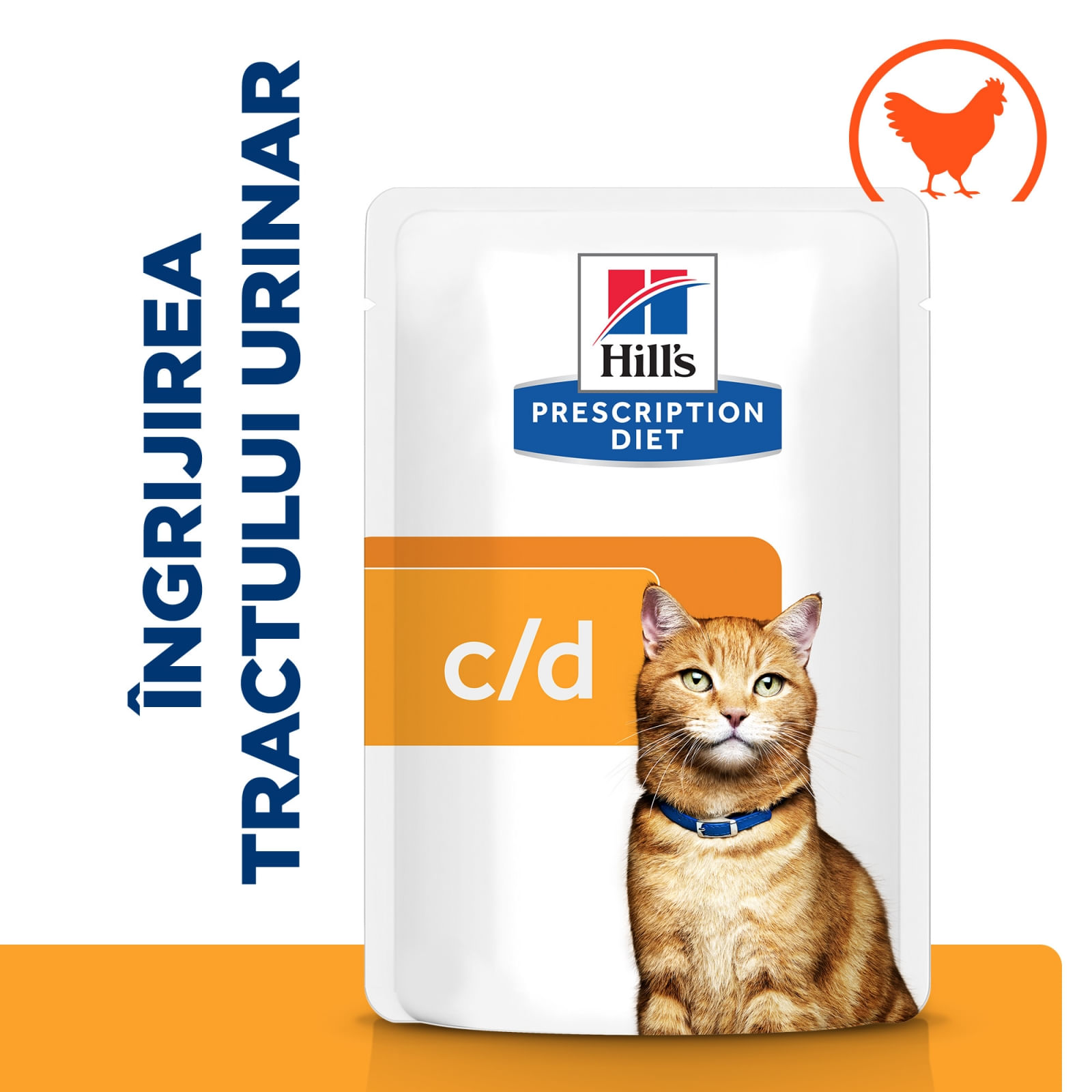 HILL&#039;S Prescription Diet c/d Urinary Care, Pui, dietă veterinară pisici, plic hrană umedă, sistem urinar, (în sos), bax, 85g x 12buc
