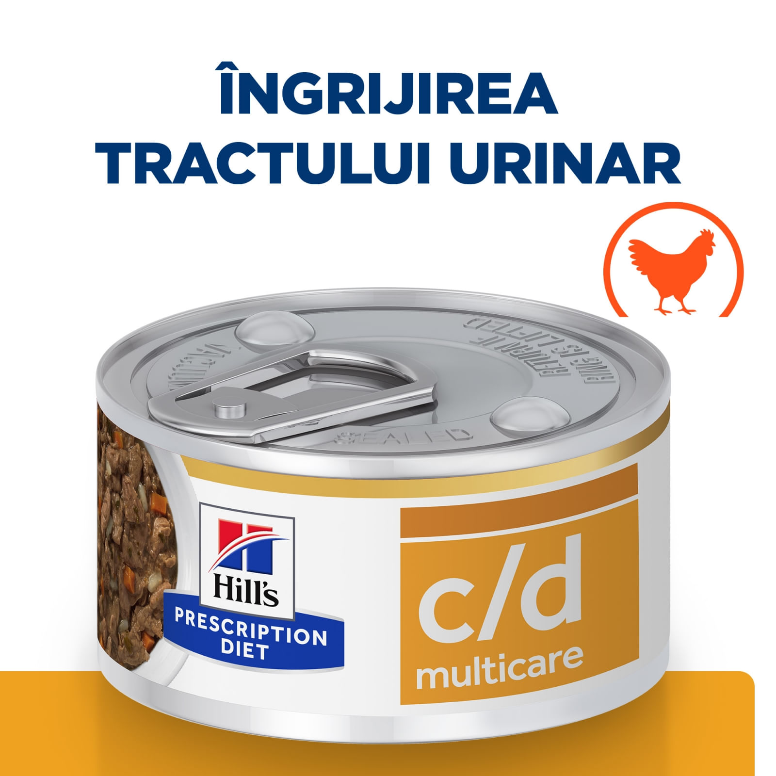 HILL'S Prescription Diet c/d Urinary, Pui cu Legume, dietă veterinară pisici, conservă hrană umedă, afecțiuni urinare HILL'S Prescription Diet c/d Urinary Care, Pui cu Legume, dietă veterinară pisici, conservă hrană umedă, sistem urinar, (în sos), 82g