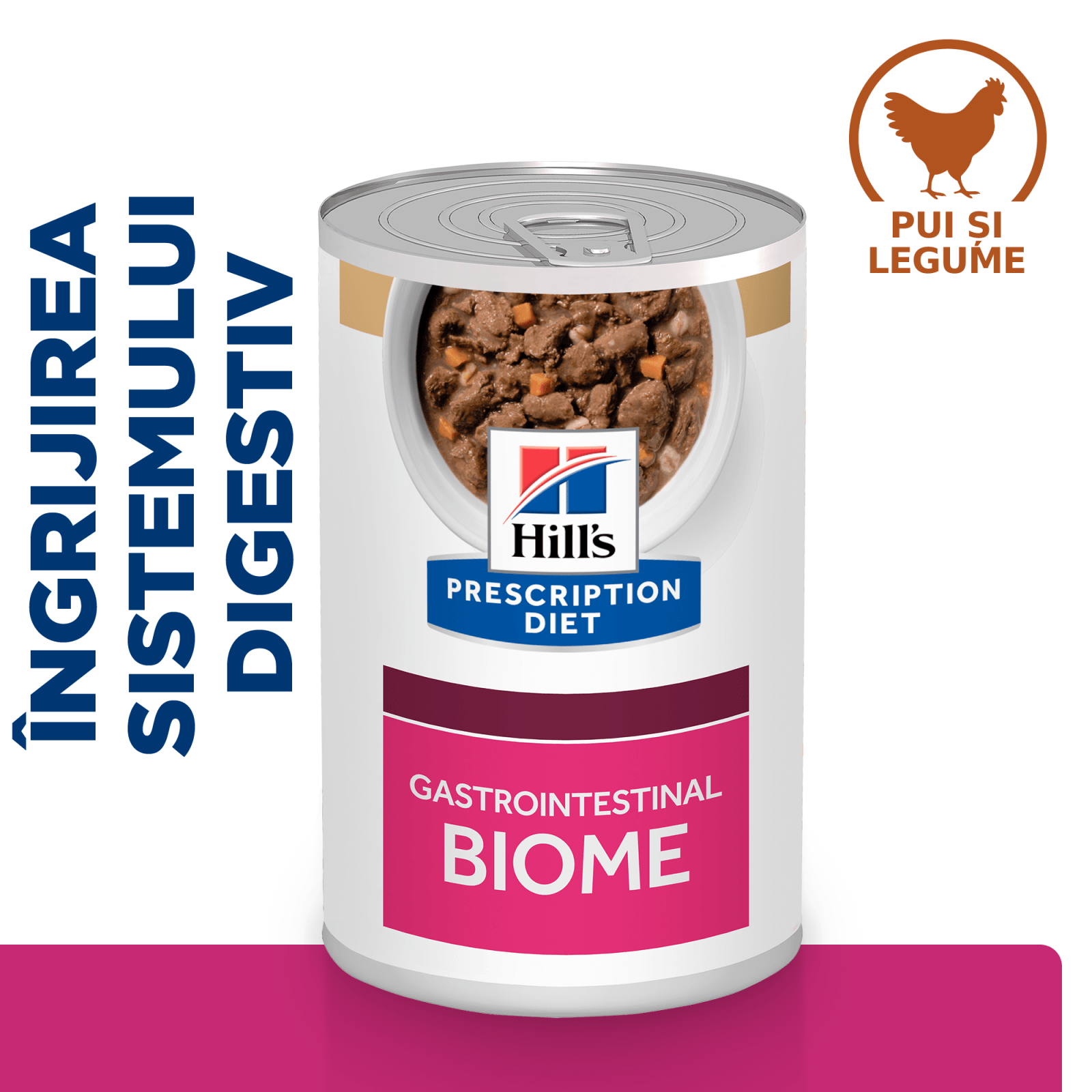 HILL&#039;S Prescription Diet Gastrointestinal Biome, Pui cu Legume, dietă veterinară câini, conservă hrană umedă, sistem digestiv, 354g