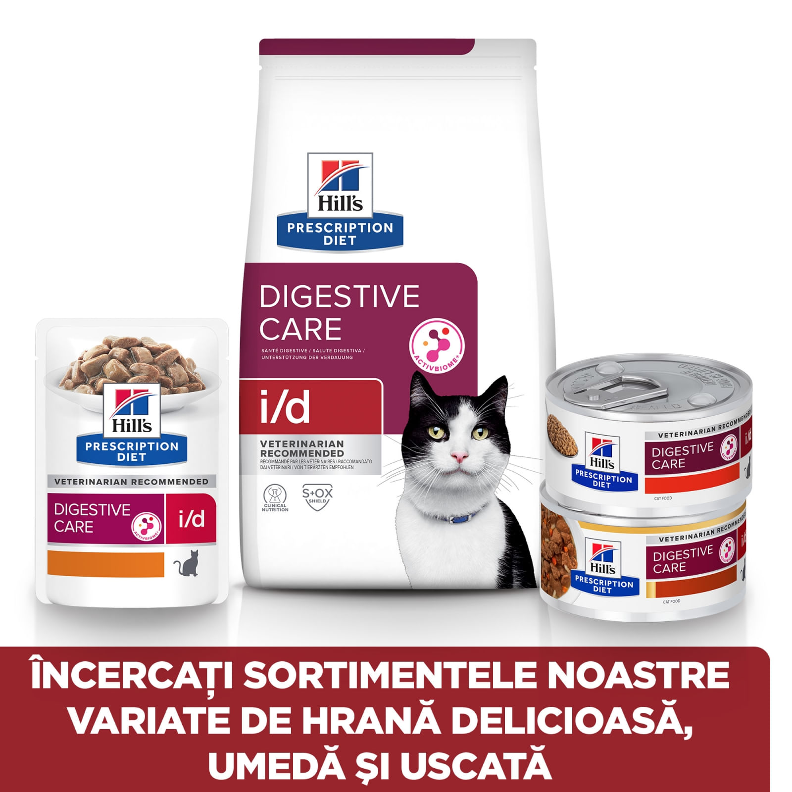 HILL&#039;S Prescription Diet i/d Sensitive Digestive Care, Somon, dietă veterinară pisici, plic hrană umedă, sistem digestiv, 85g x 12buc