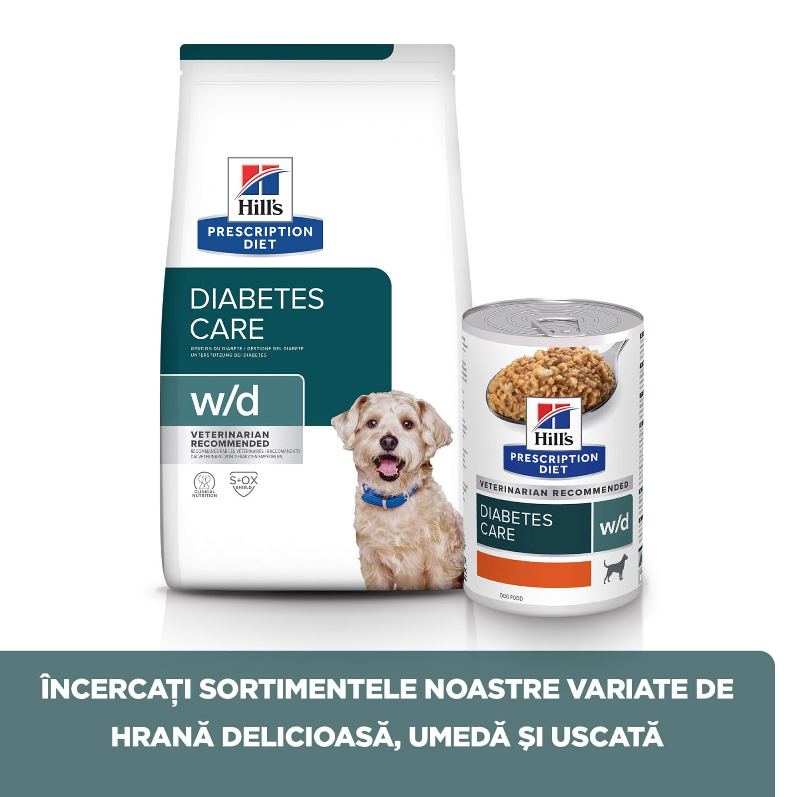 HILL&#039;S Prescription Diet w/d Diabetes Care, Pui, dietă veterinară câini, conservă hrană umedă, metabolism (obezitate si diabet), 370g
